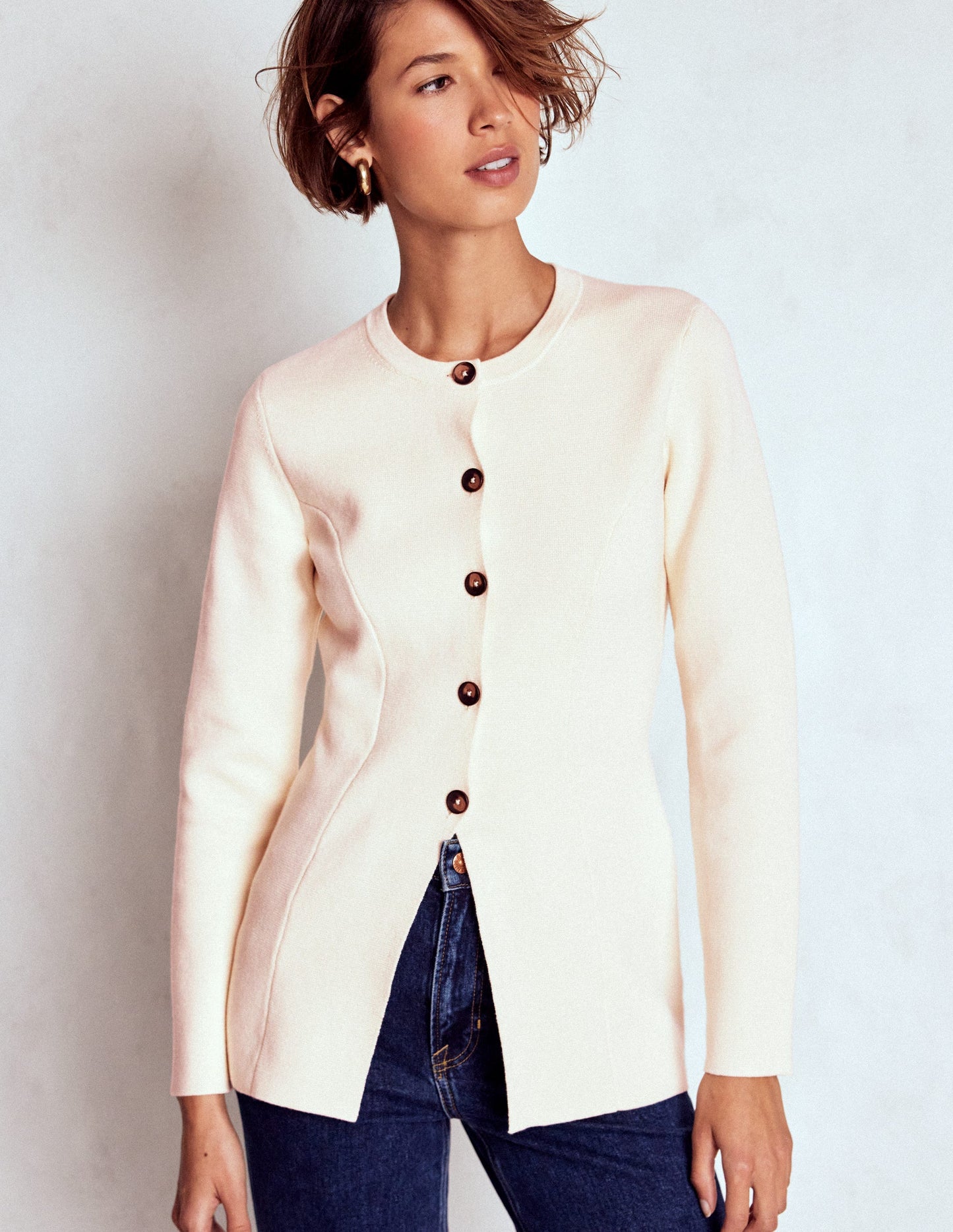 Joanna Fitted Knitted Jacket-Warm Ivory