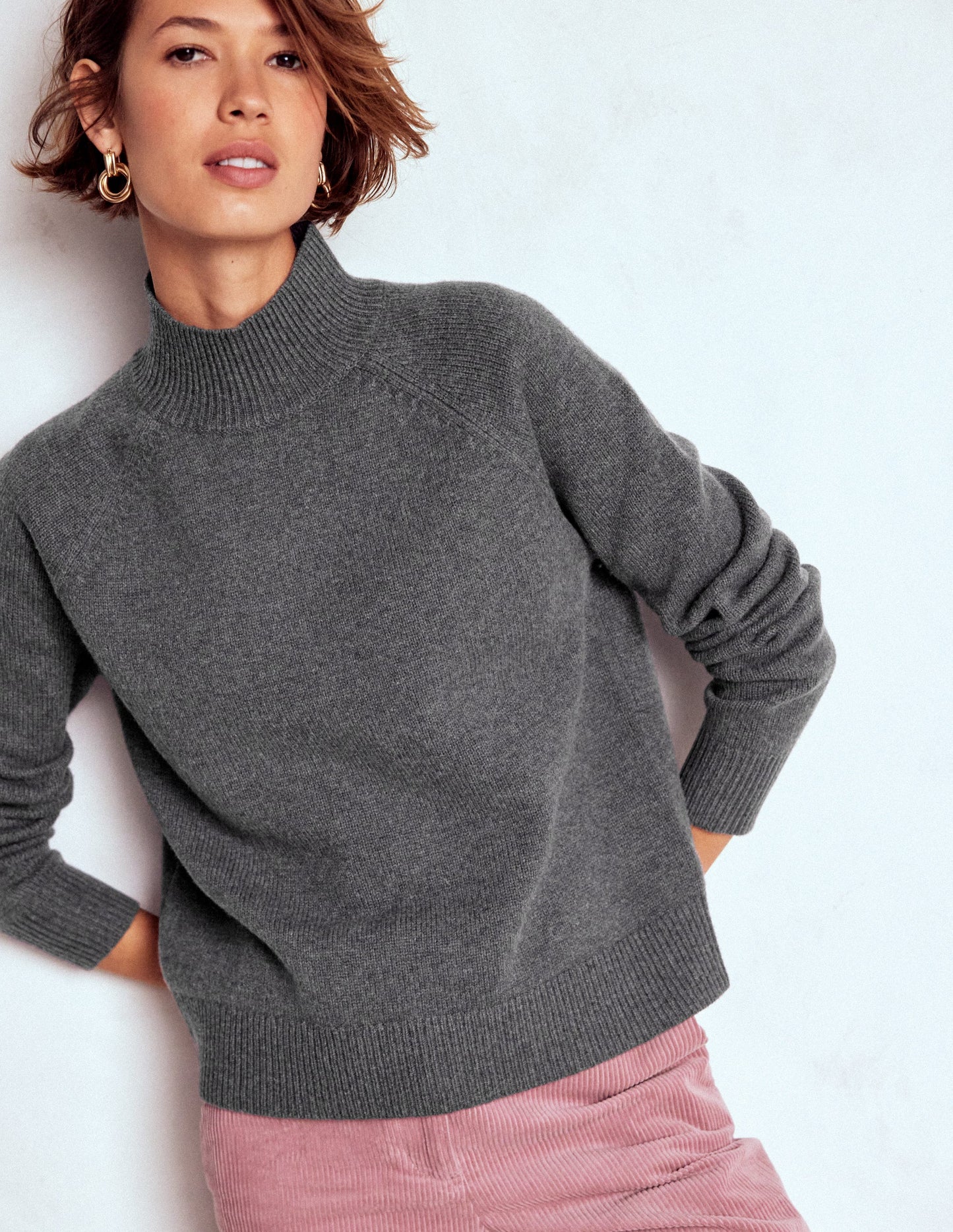 Marion Merino High Neck Jumper-Charcoal Melange