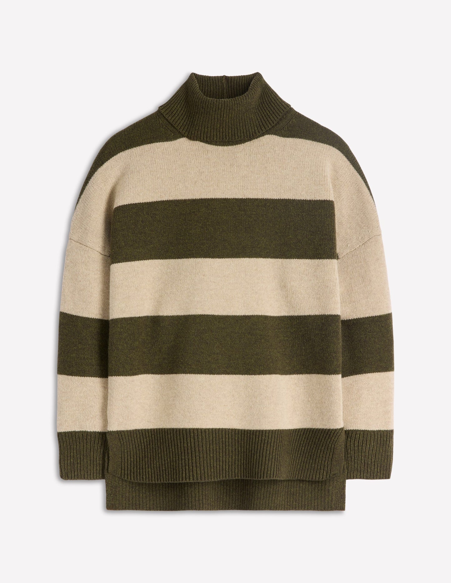 Polly Merino Roll Neck Jumper-Marsh, Linen Stripe