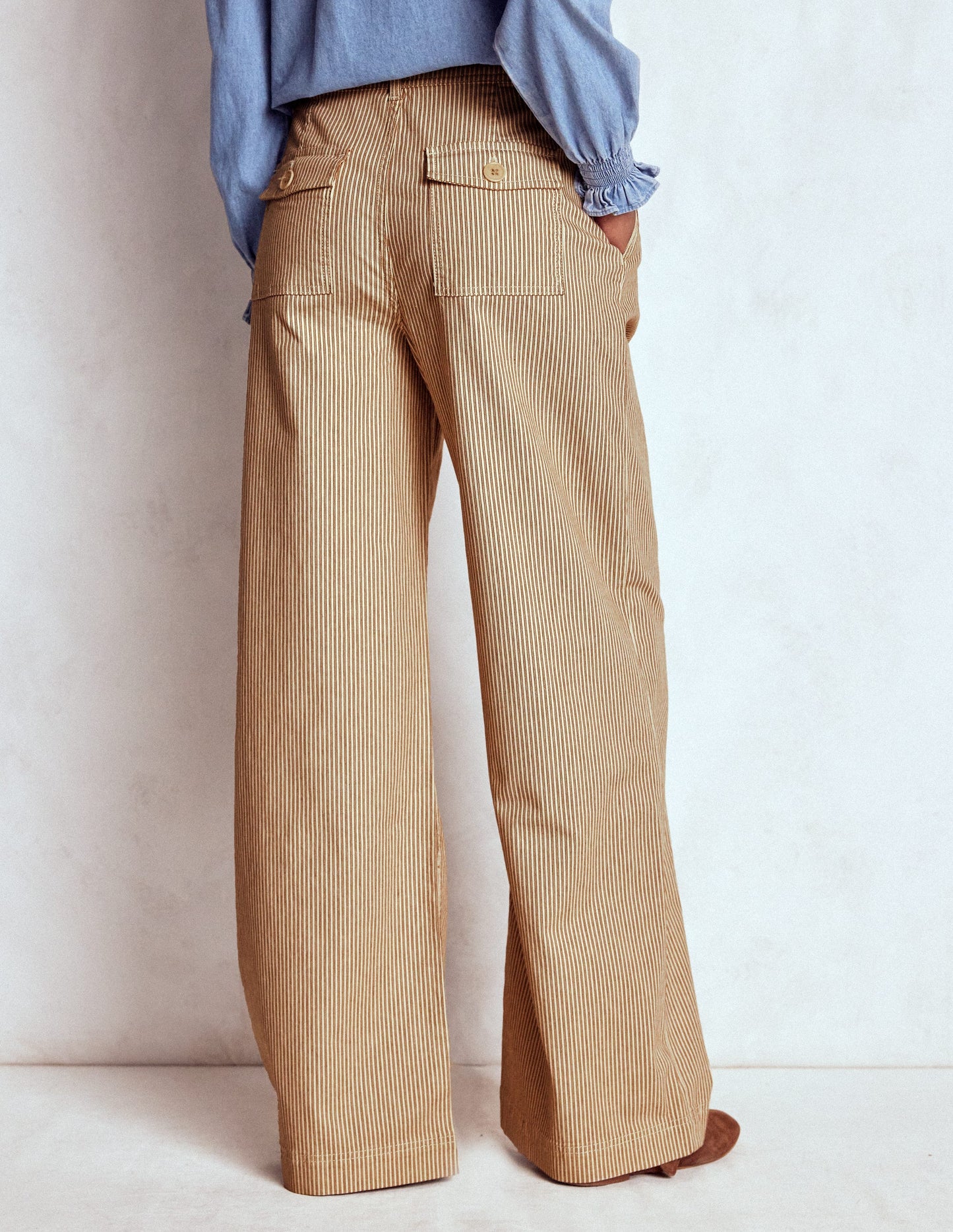Brompton Wide Leg Trousers-Tan and Ecru Stripe