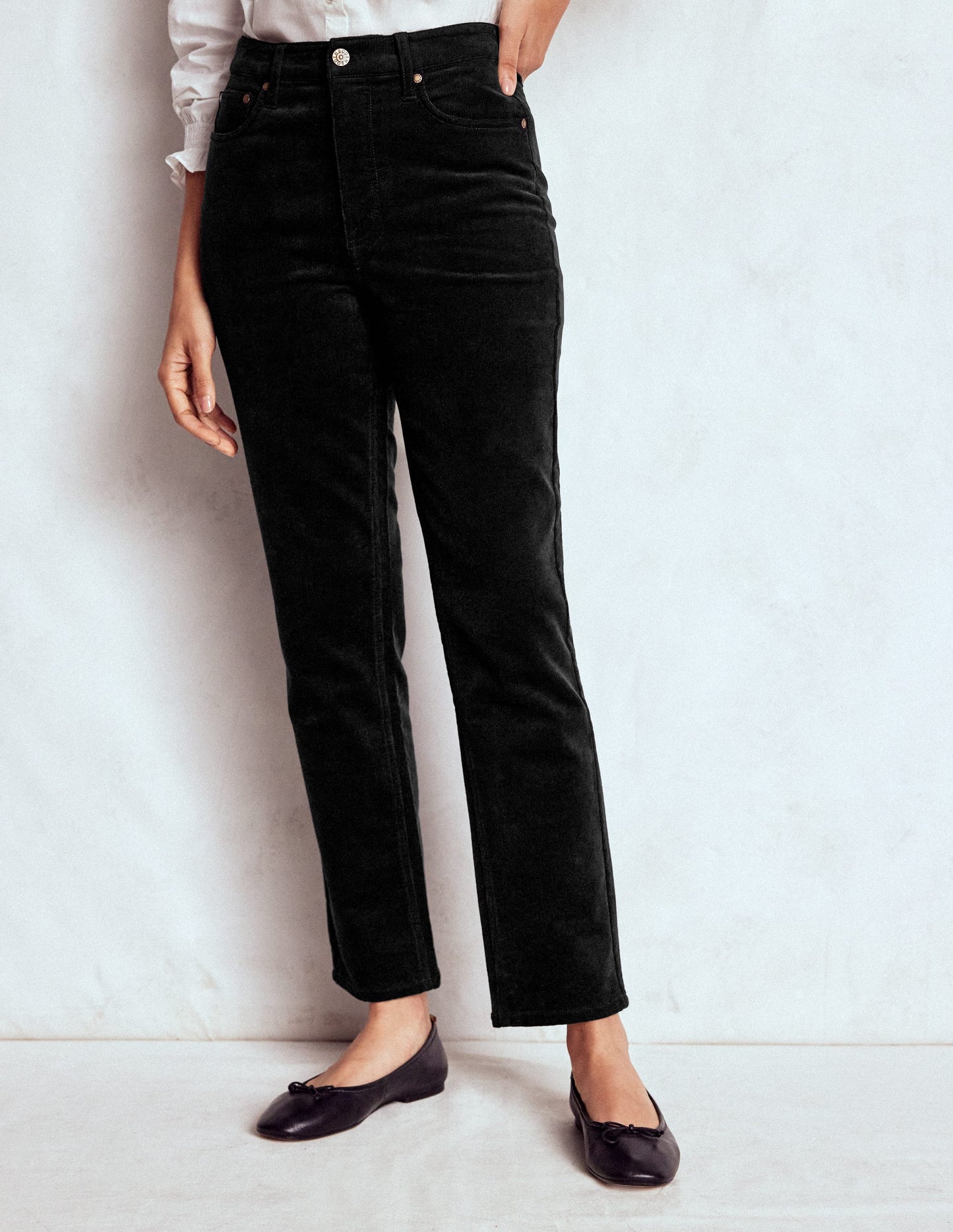 High-Waisted Cord Slim Jeans-Black