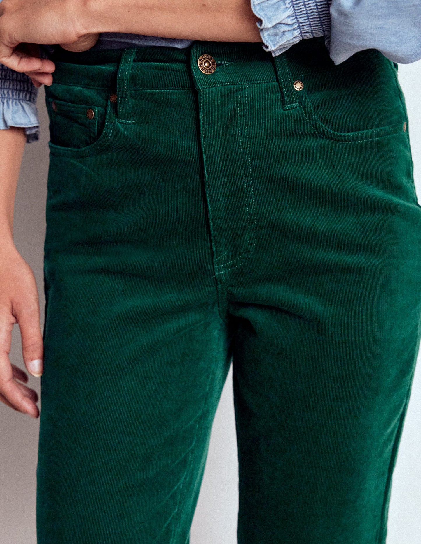 High-Waisted Cord Slim Jeans-Emerald Night