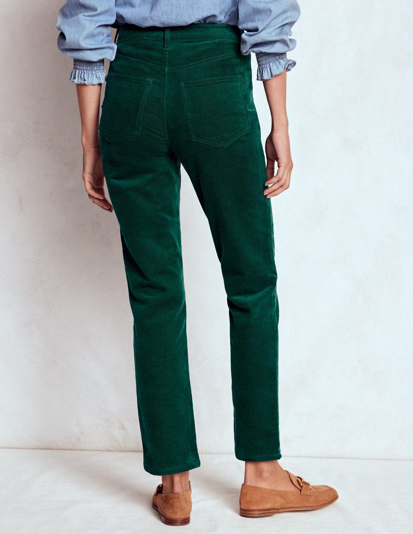 High-Waisted Cord Slim Jeans-Emerald Night