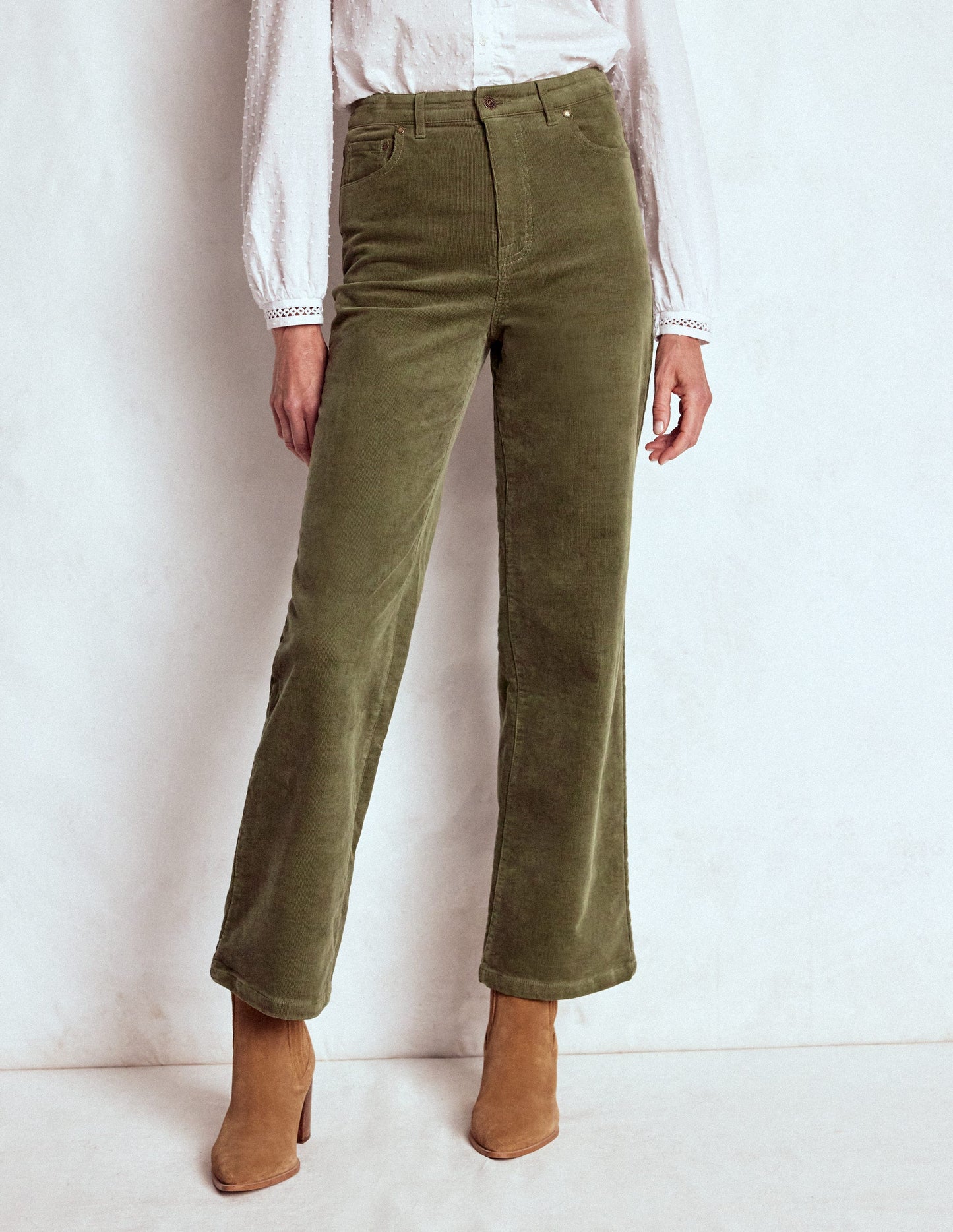 5-Pocket Cord Column Jeans-Green