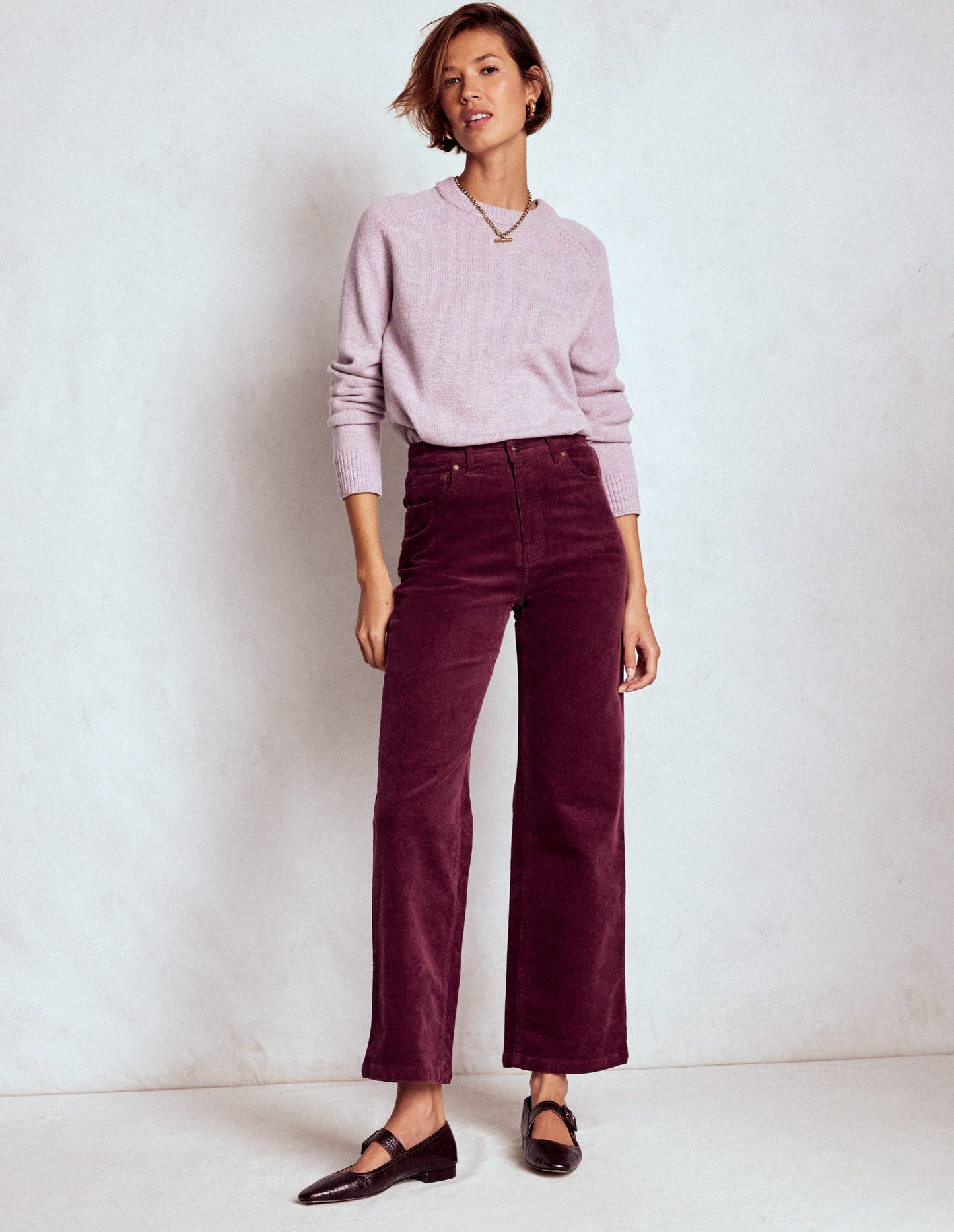 5-Pocket Cord Column Jeans-Burgundy