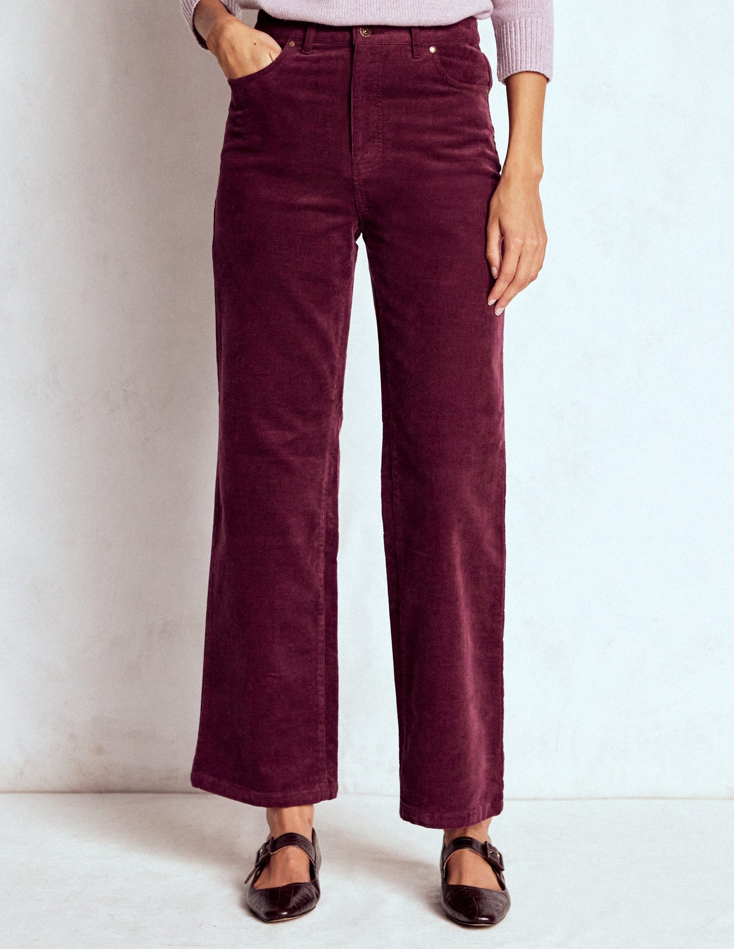 5-Pocket Cord Column Jeans-Burgundy