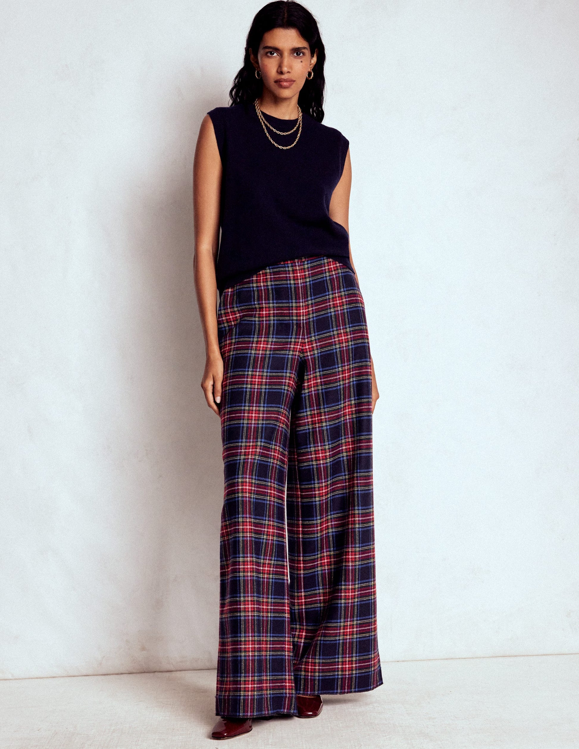 Belgravia Wool Trousers-Navy, Green and Red Check-1