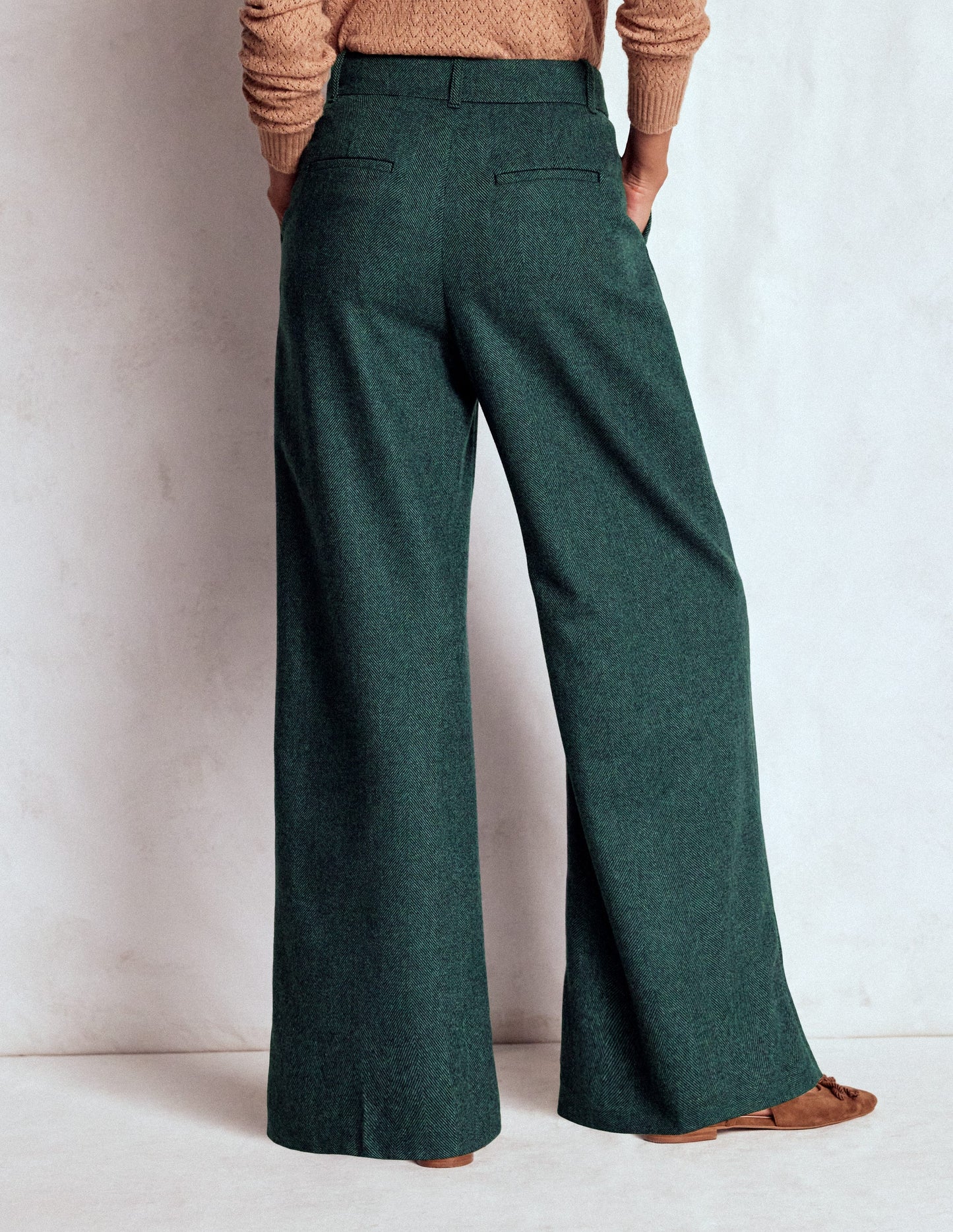 Kensington Wool Trousers-Green and Navy Herringbone