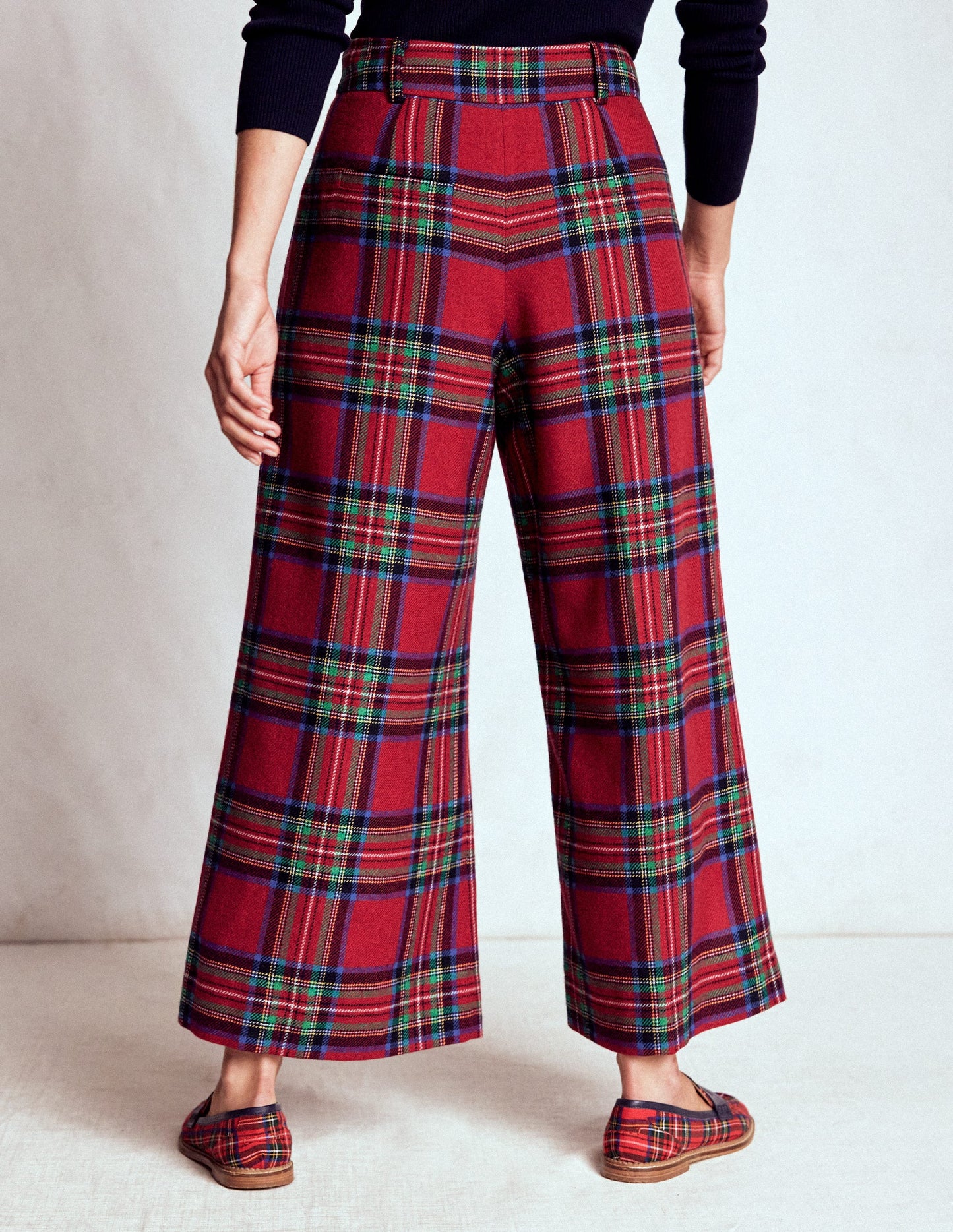 Pleated Wool Culottes-Red, Blue and Green Check