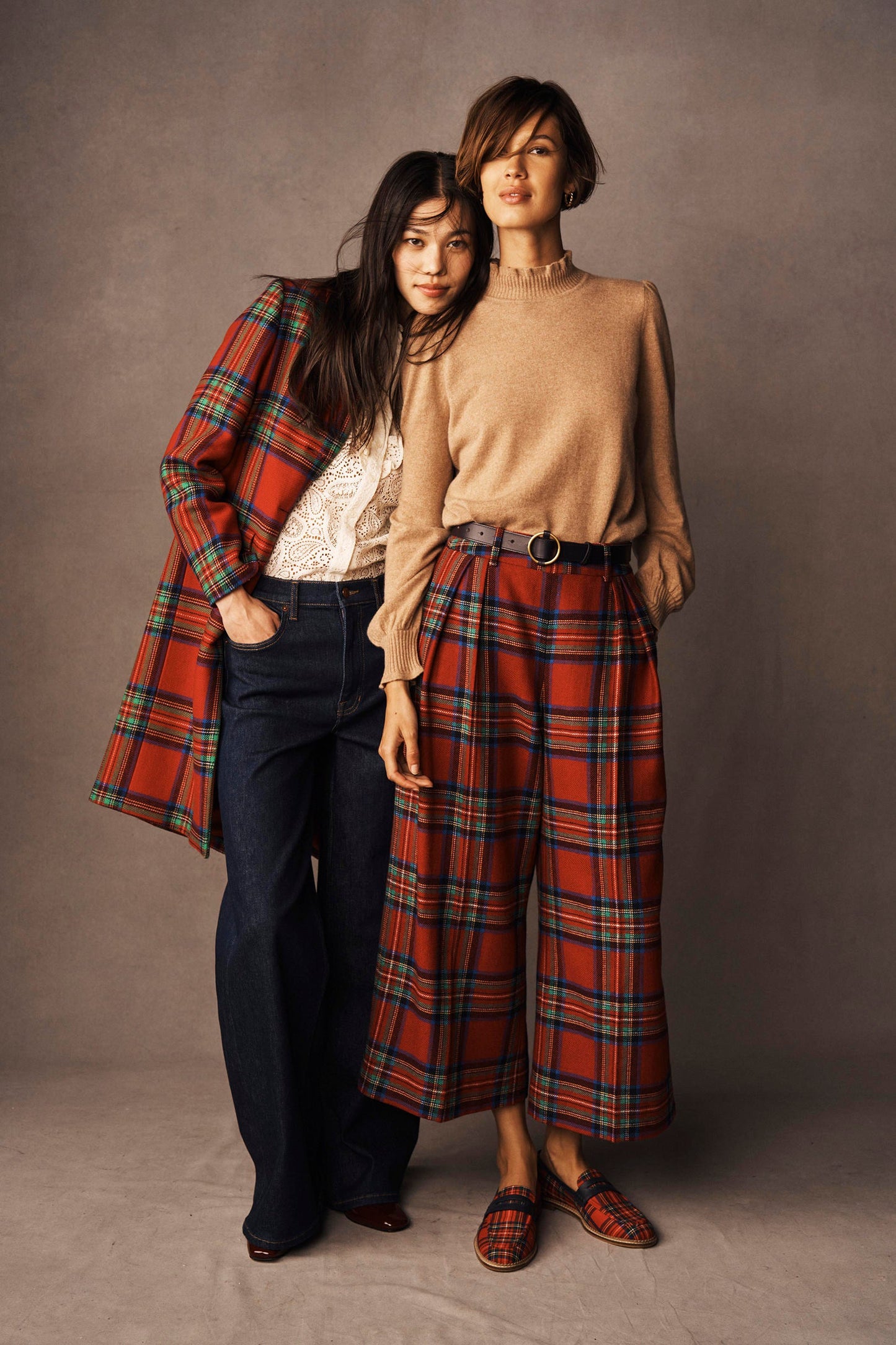 Pleated Wool Culottes-Red, Blue and Green Check