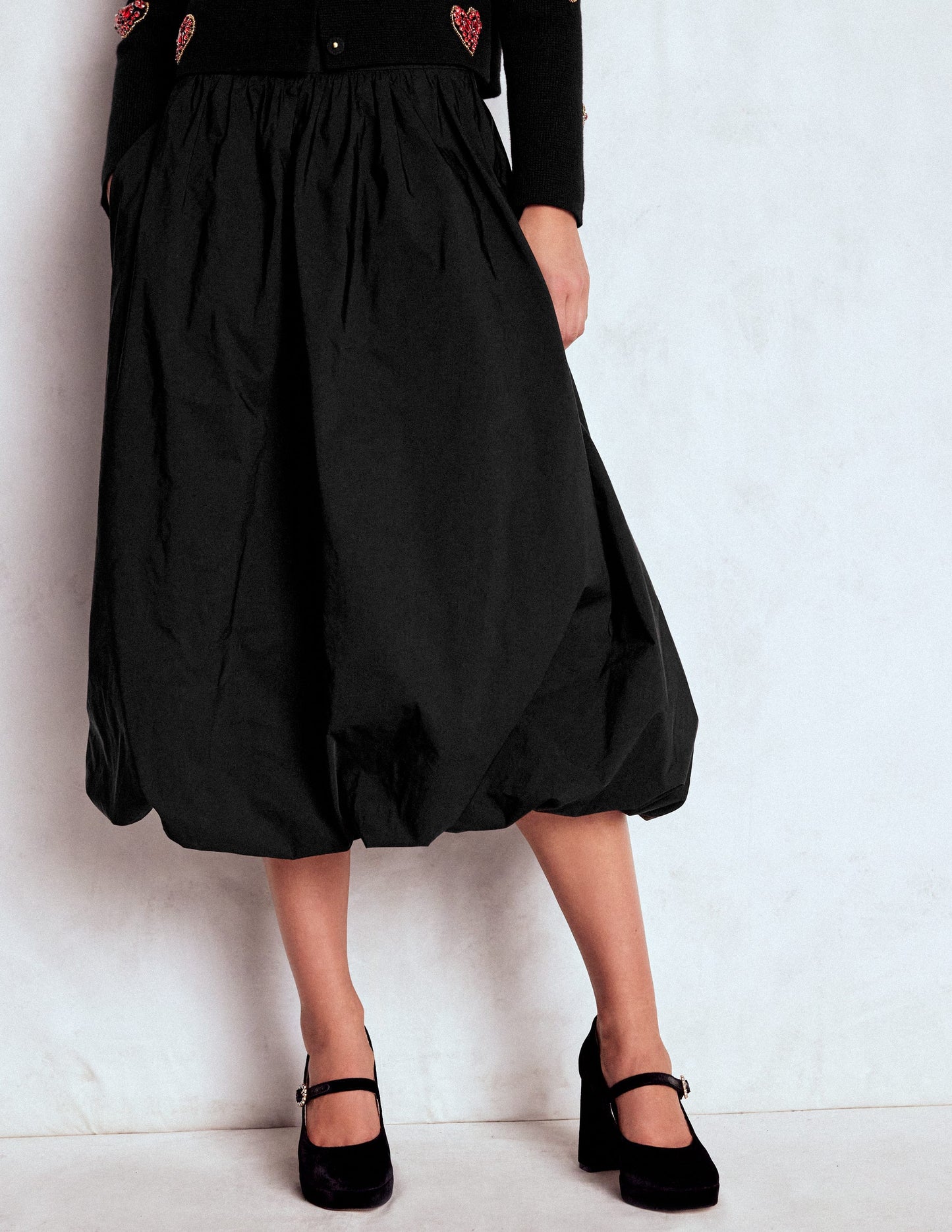 Bubble Hem Midi Skirt-Black