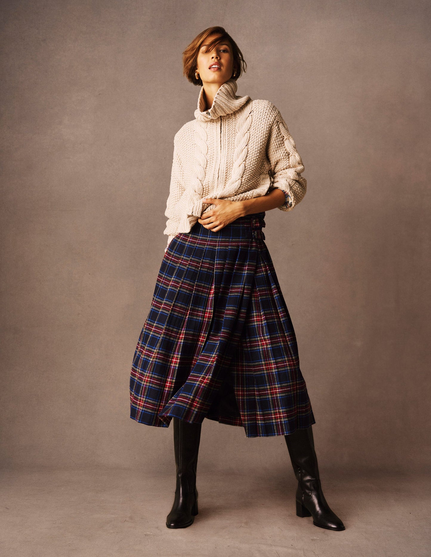 Josephine Wool Kilt Skirt-Navy, Green and Red Check