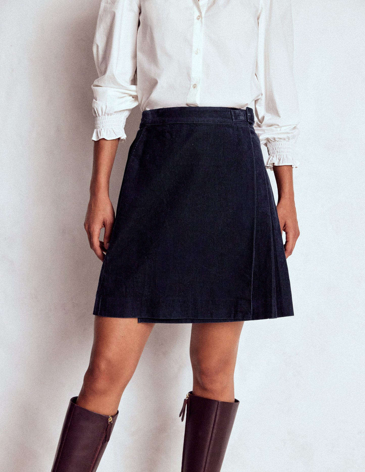 Helen Cord Kilt Skirt-Navy