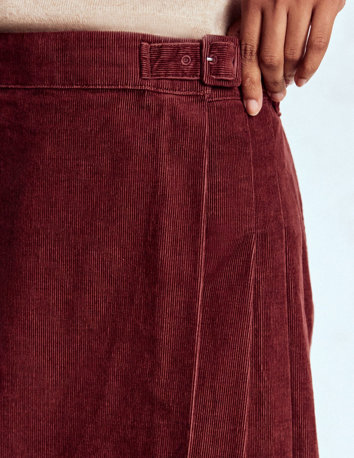 Helen Cord Kilt Skirt-Chestnut