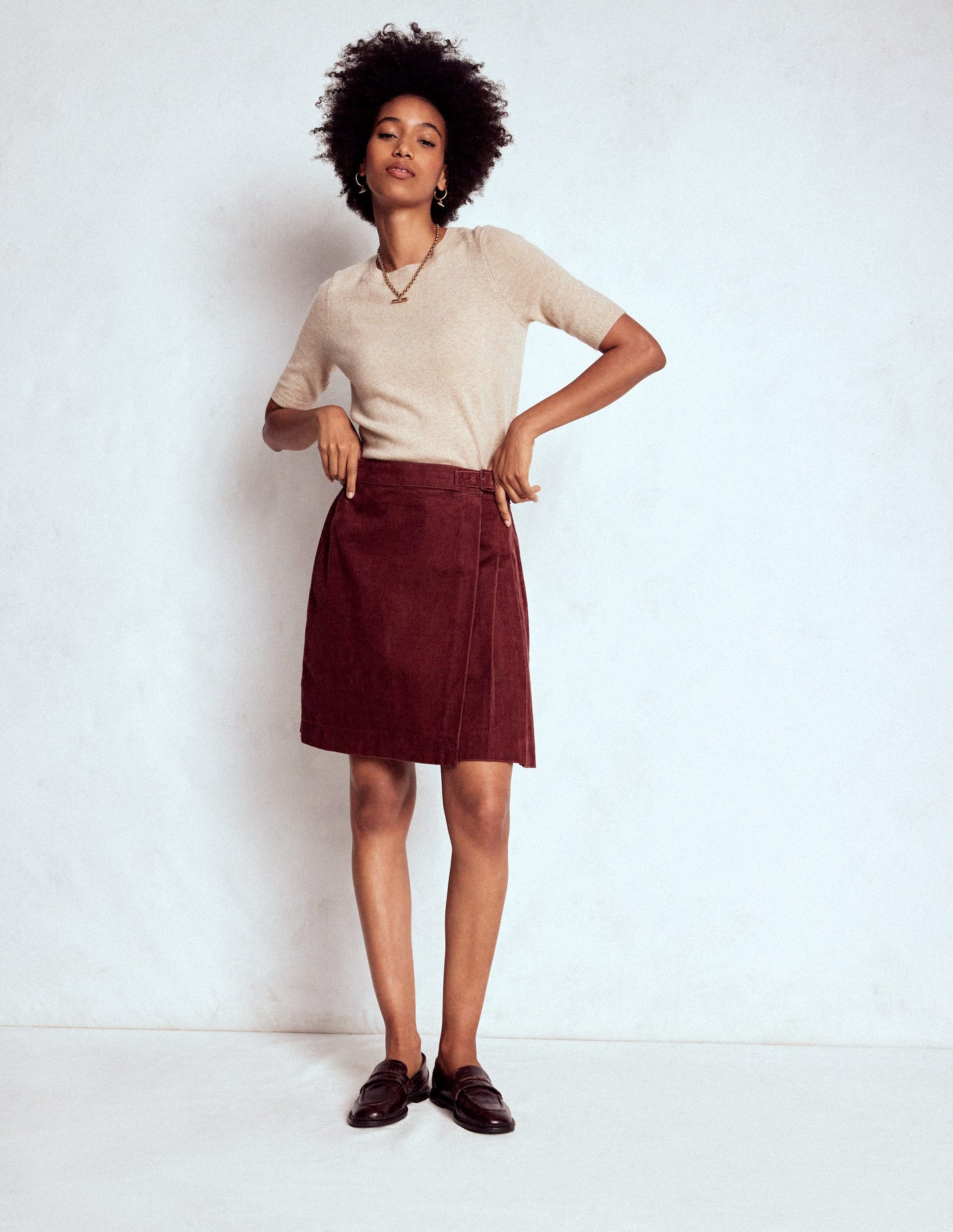 Helen Cord Kilt Skirt-Chestnut