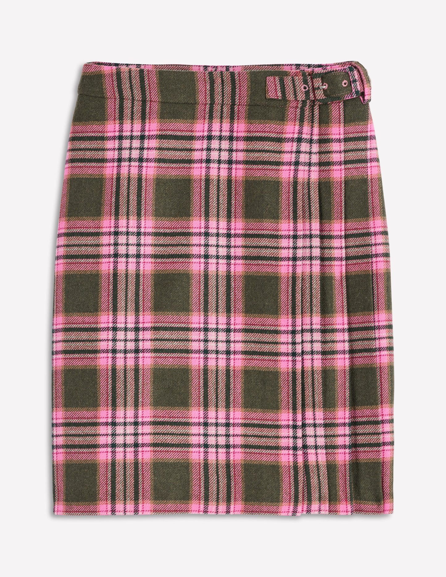 Helen Wool Kilt Skirt-Olive, Green and Pink Check