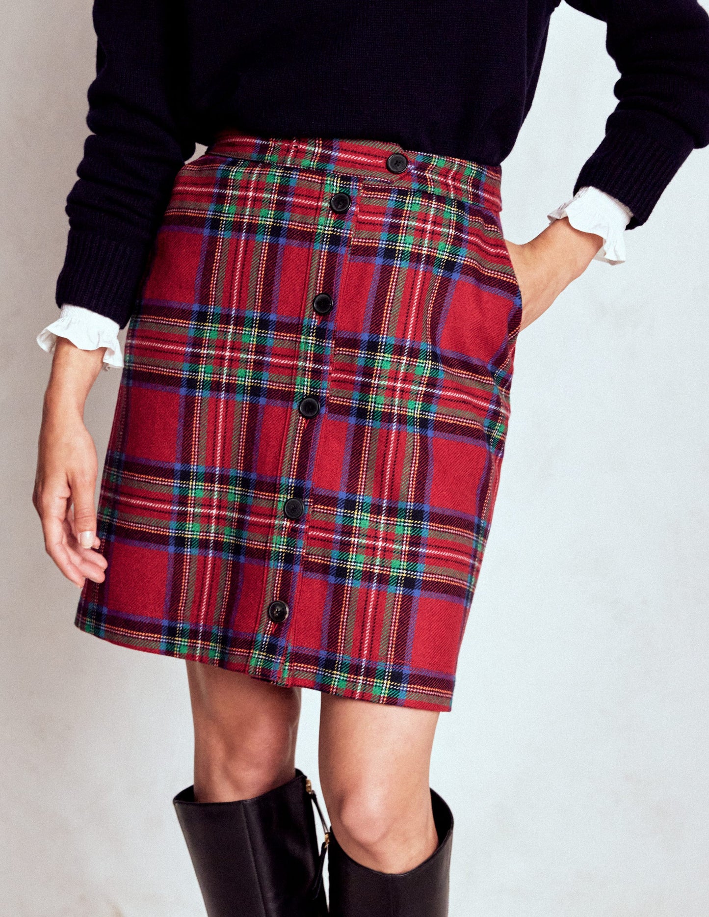 Cecelia Wool Skirt-Red, Blue and Green Check