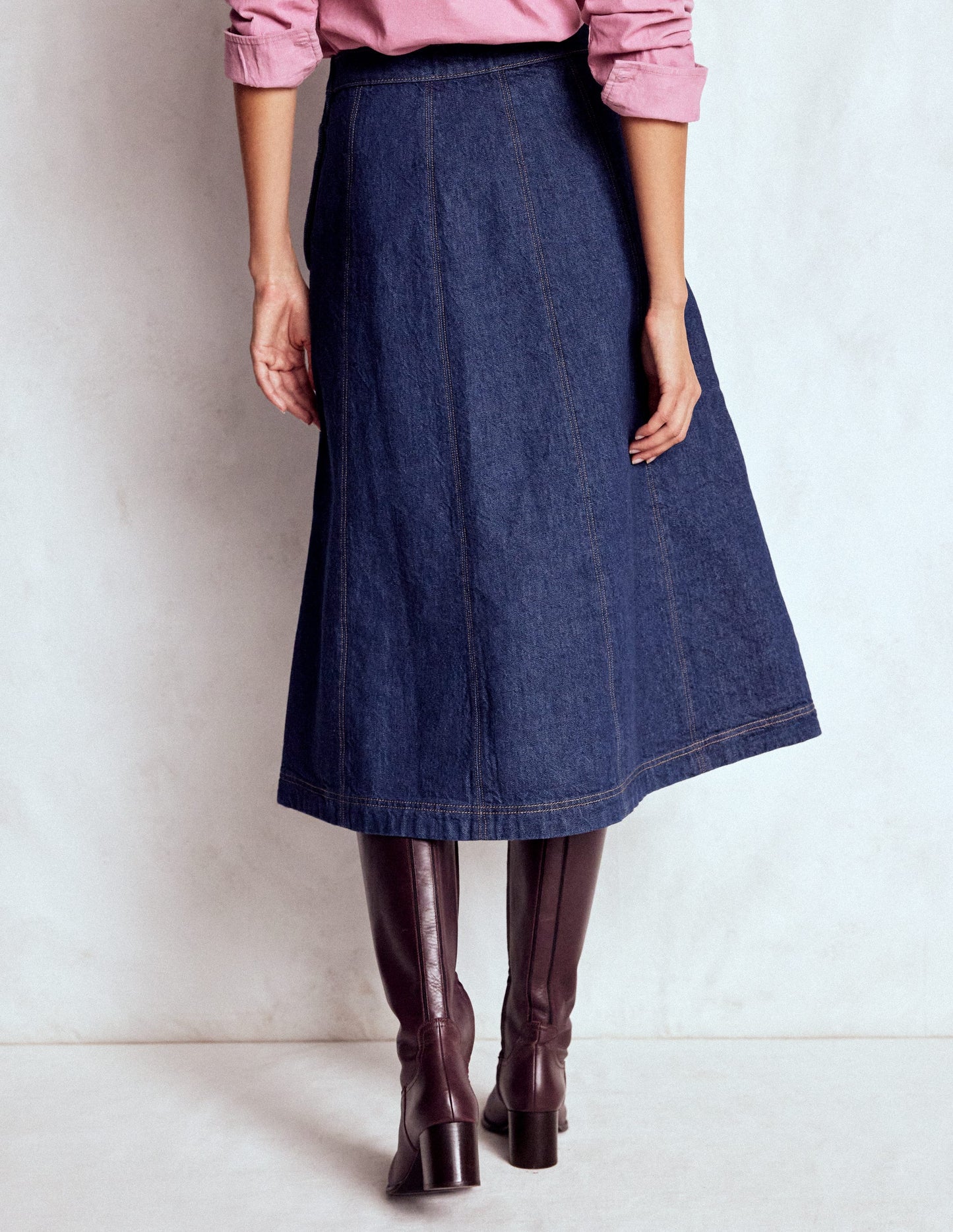 Joy Panelled Denim Skirt-indigo