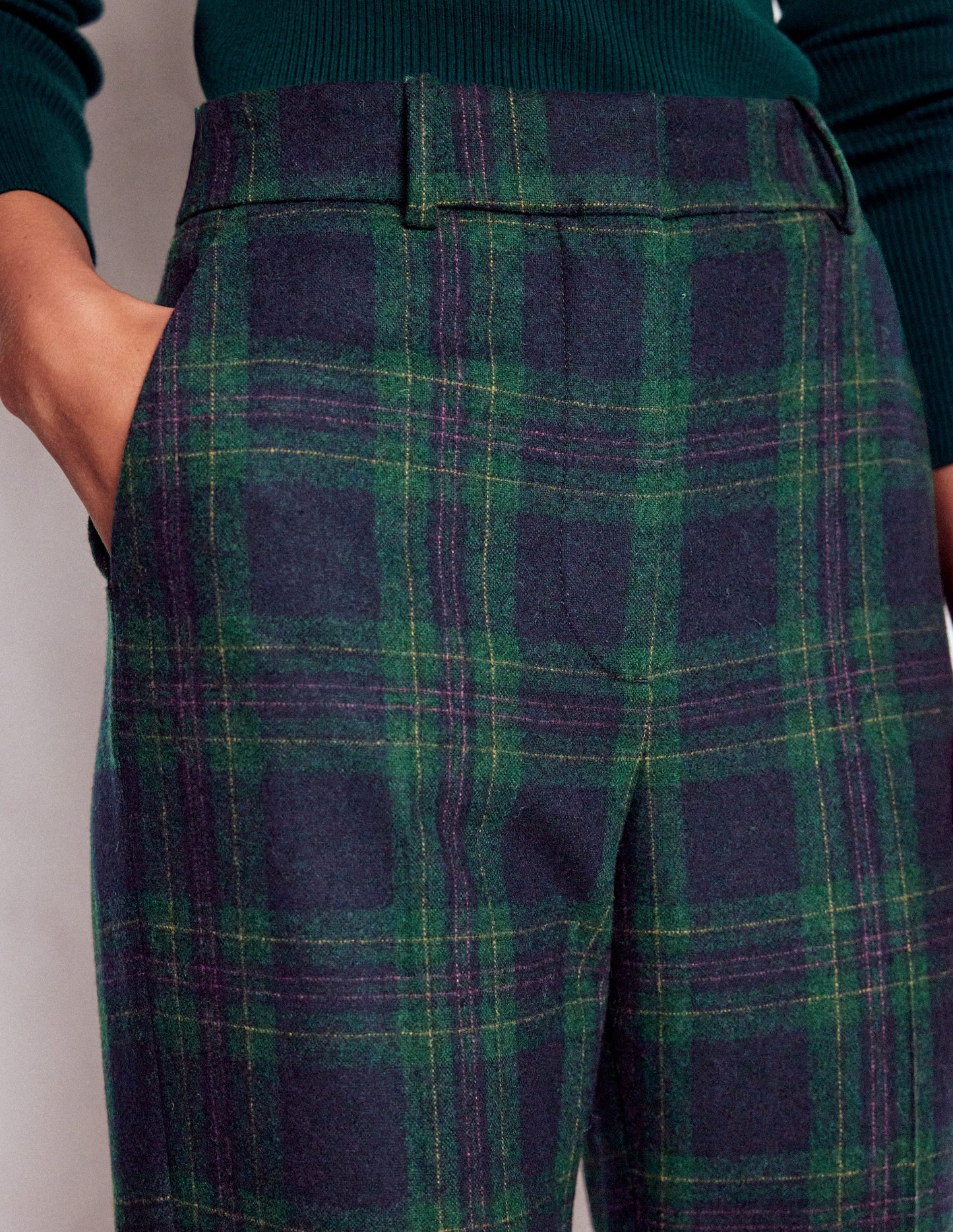 Canonbury Wool Trousers-Navy and Green Tonal Check