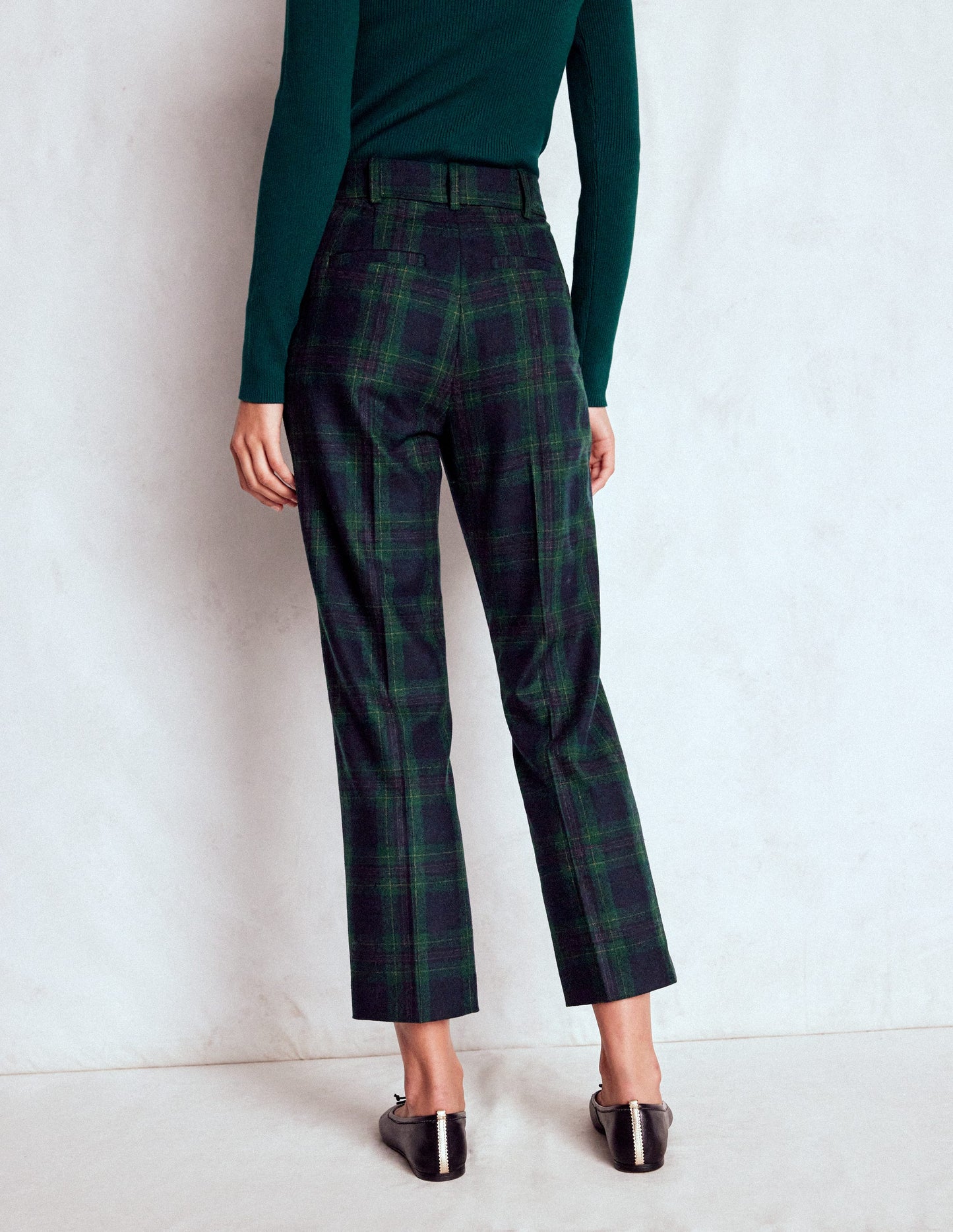 Canonbury Wool Trousers-Navy and Green Tonal Check