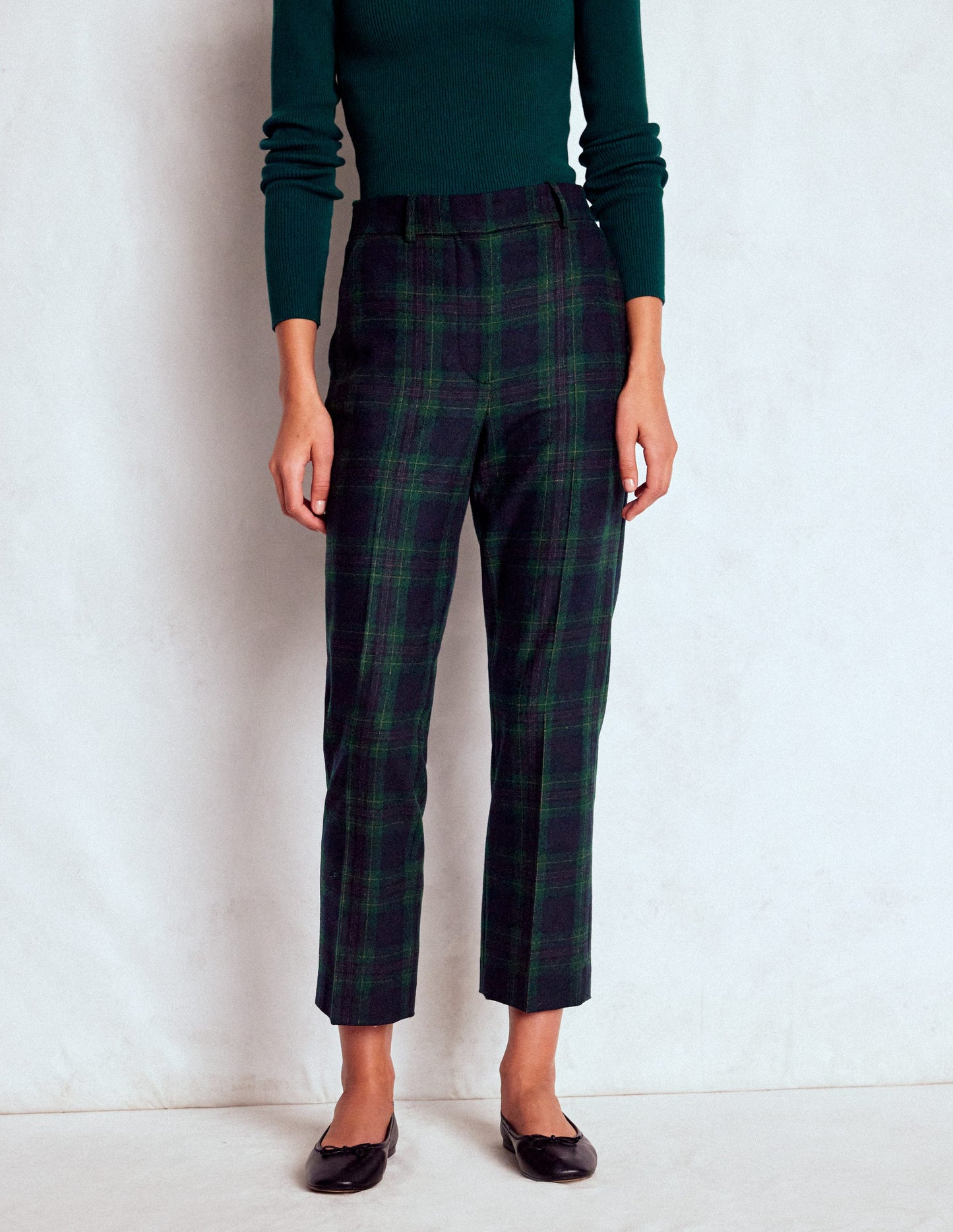 Canonbury Wool Trousers-Navy and Green Tonal Check