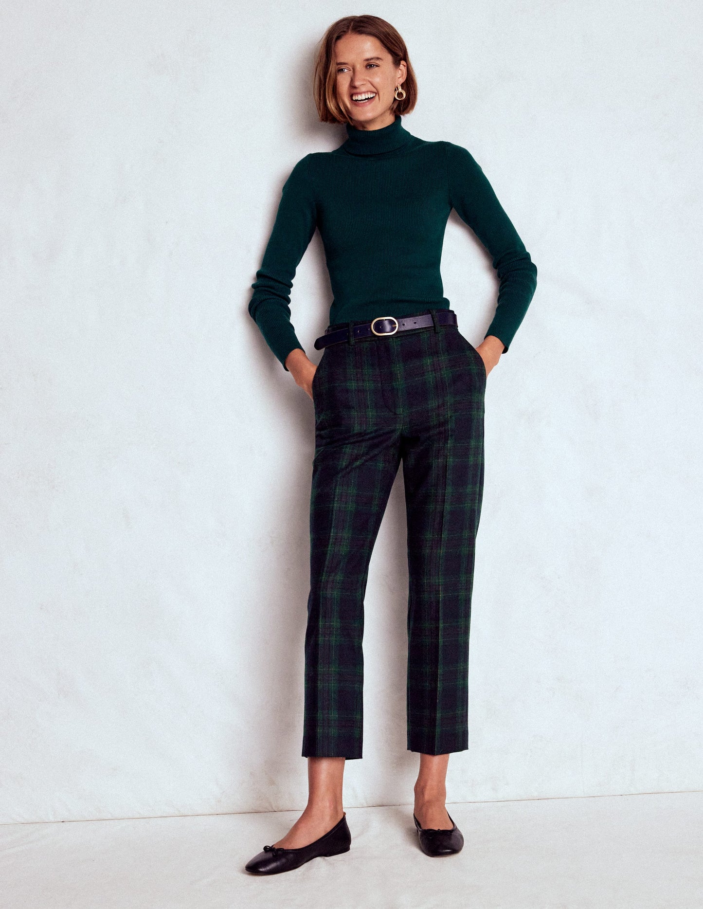 Canonbury Wool Trousers-Navy and Green Tonal Check