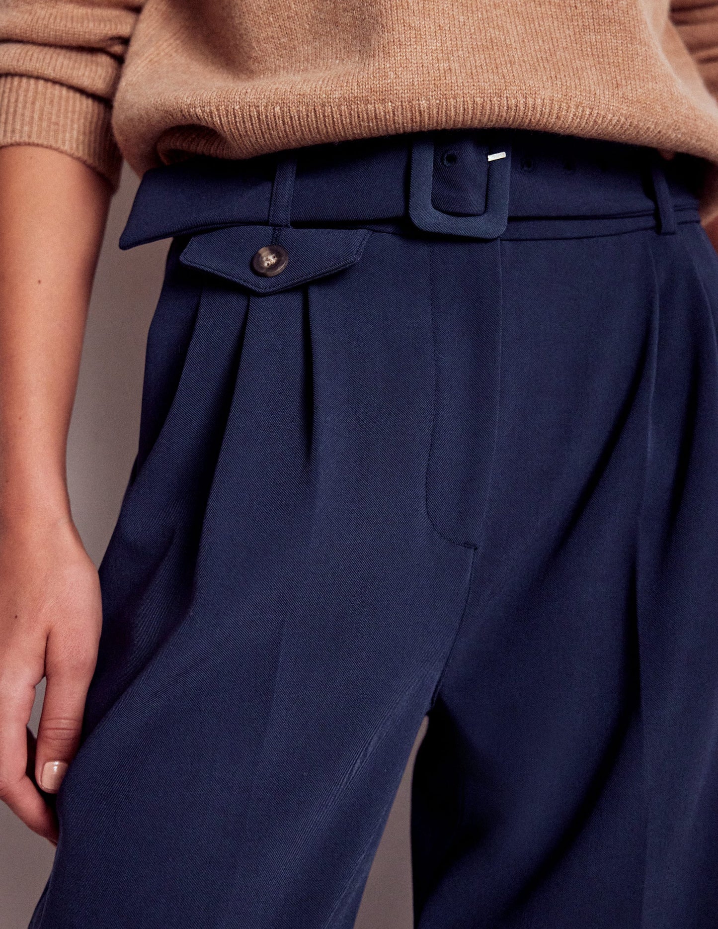 Pleat Front Trousers-Navy