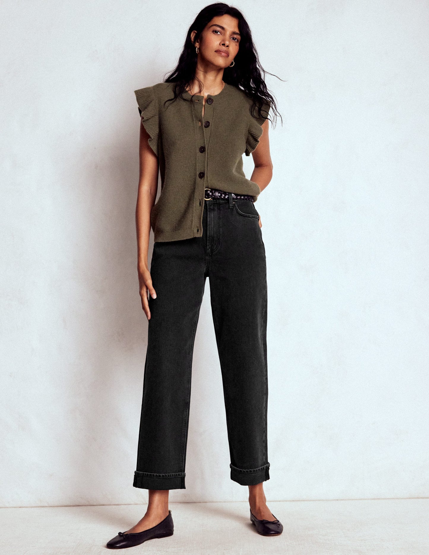 Mid Rise Stretch Jeans-Washed Black