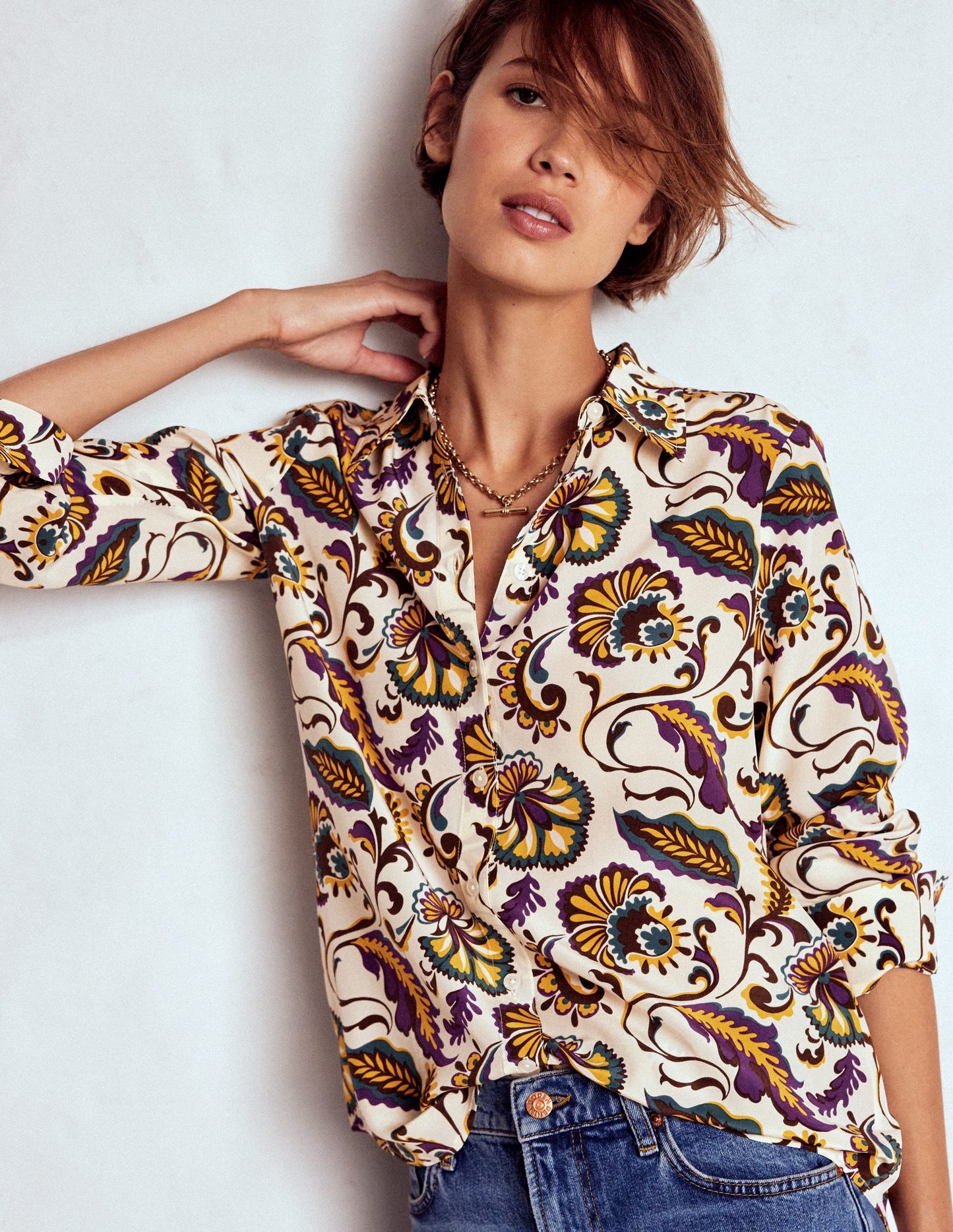 Sienna Silk Shirt-Multi, Ornate Meadow
