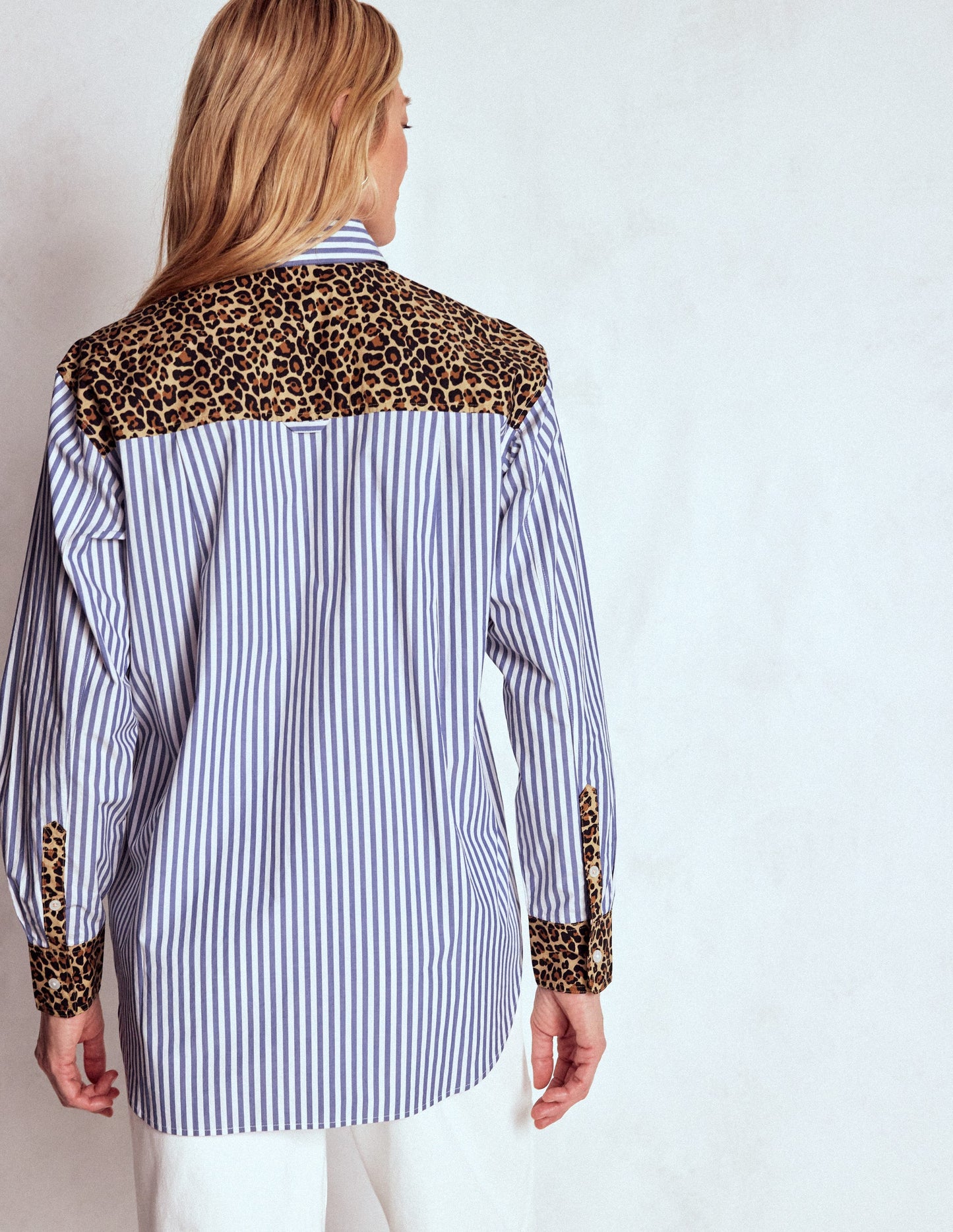 Sadie Relaxed Cotton Shirt-Blue Stripe, Cheetah Pop Hotch