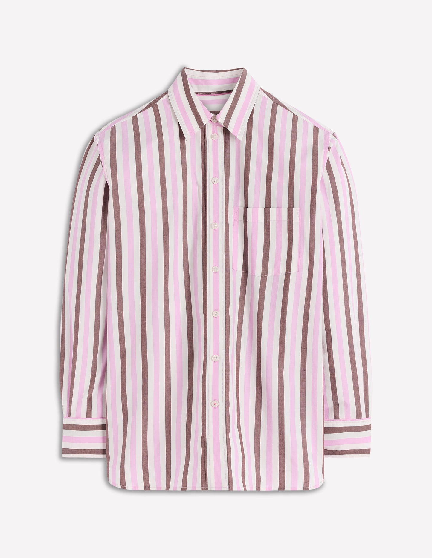 Sadie Relaxed Cotton Shirt-Pink and Chestnut Stripe