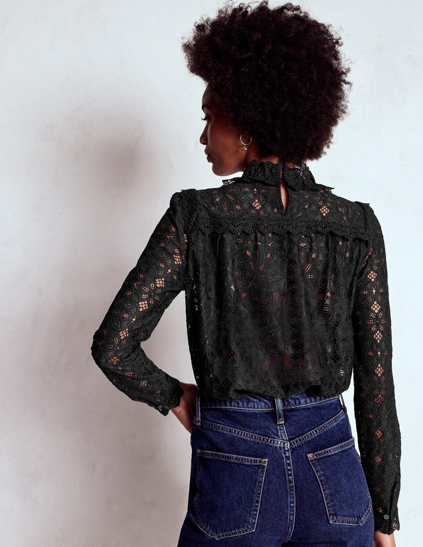 Lace Trim Detail Top-Black