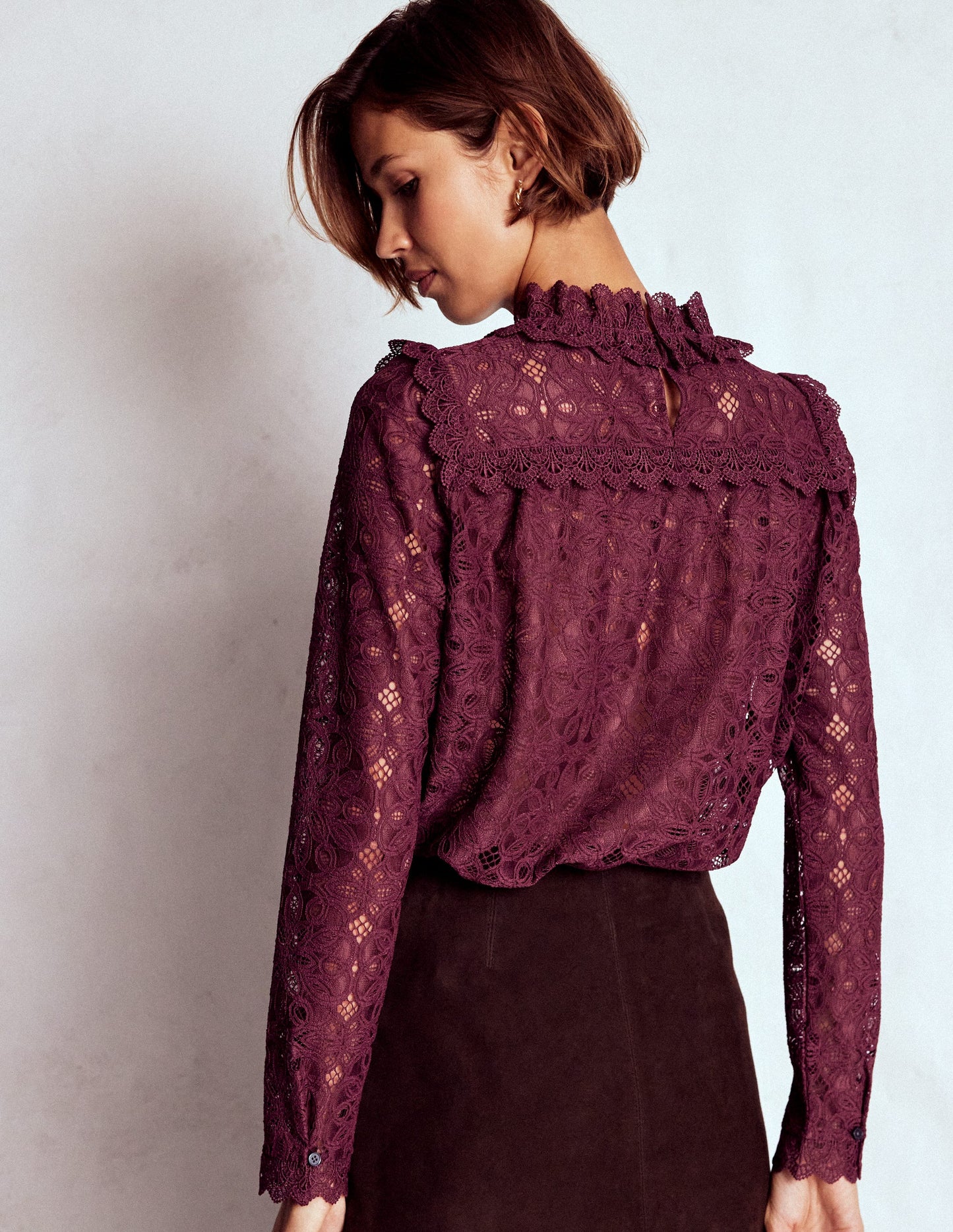 Lace Trim Detail Top-Deep Wisteria