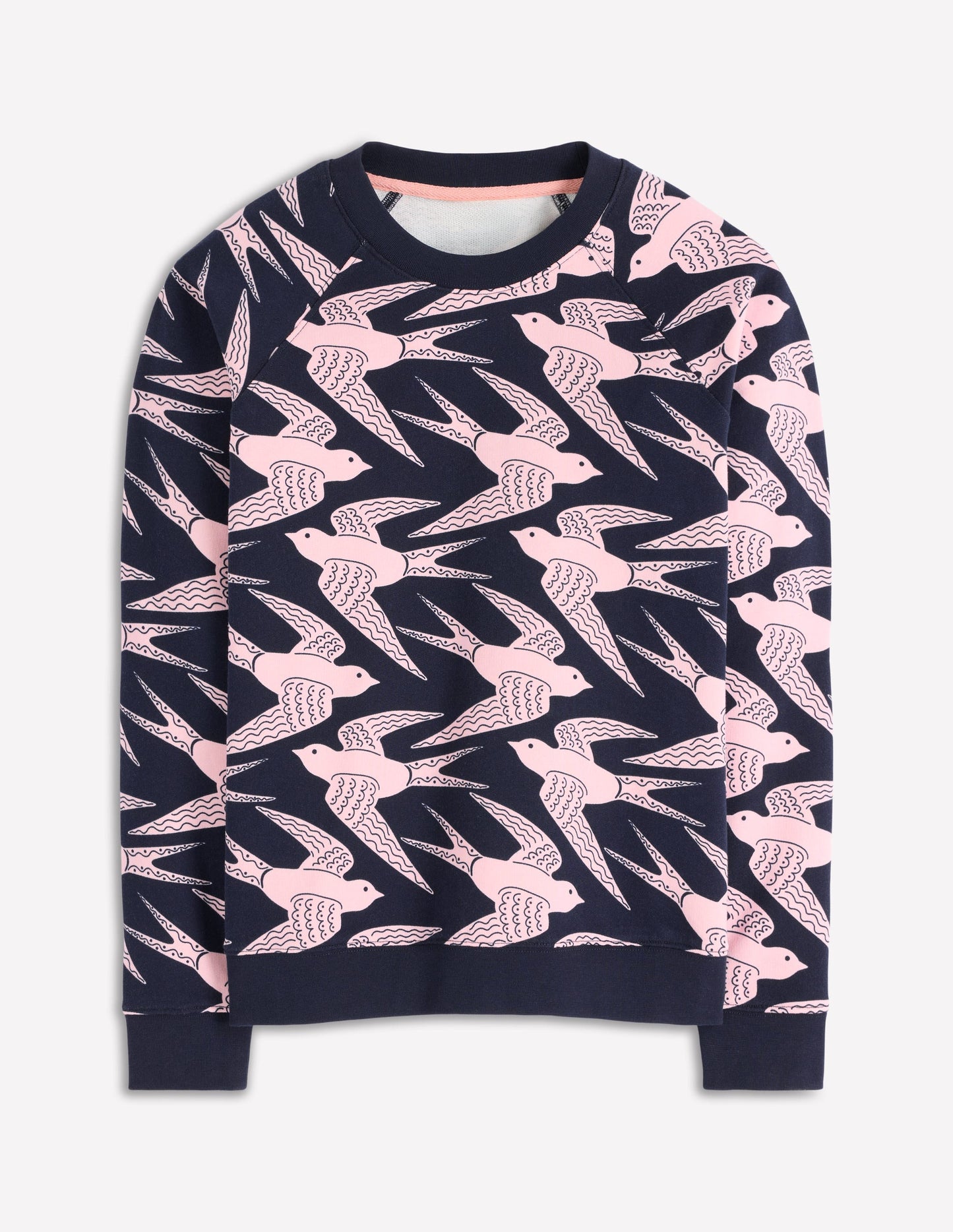 Rosa Printed Sweatshirt-Navy, Pink Swooping Swallow