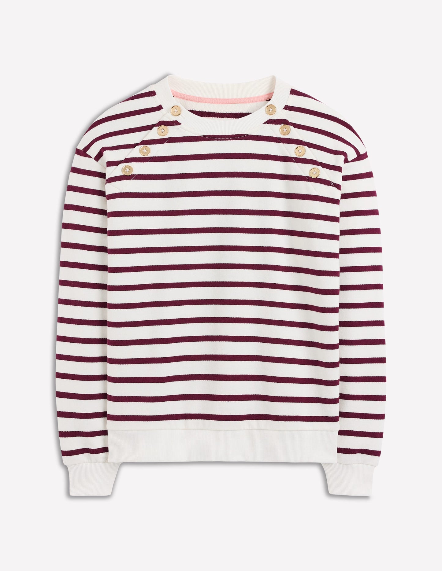 Button Detail Sweatshirt-Deep Wisteria, Ivory
