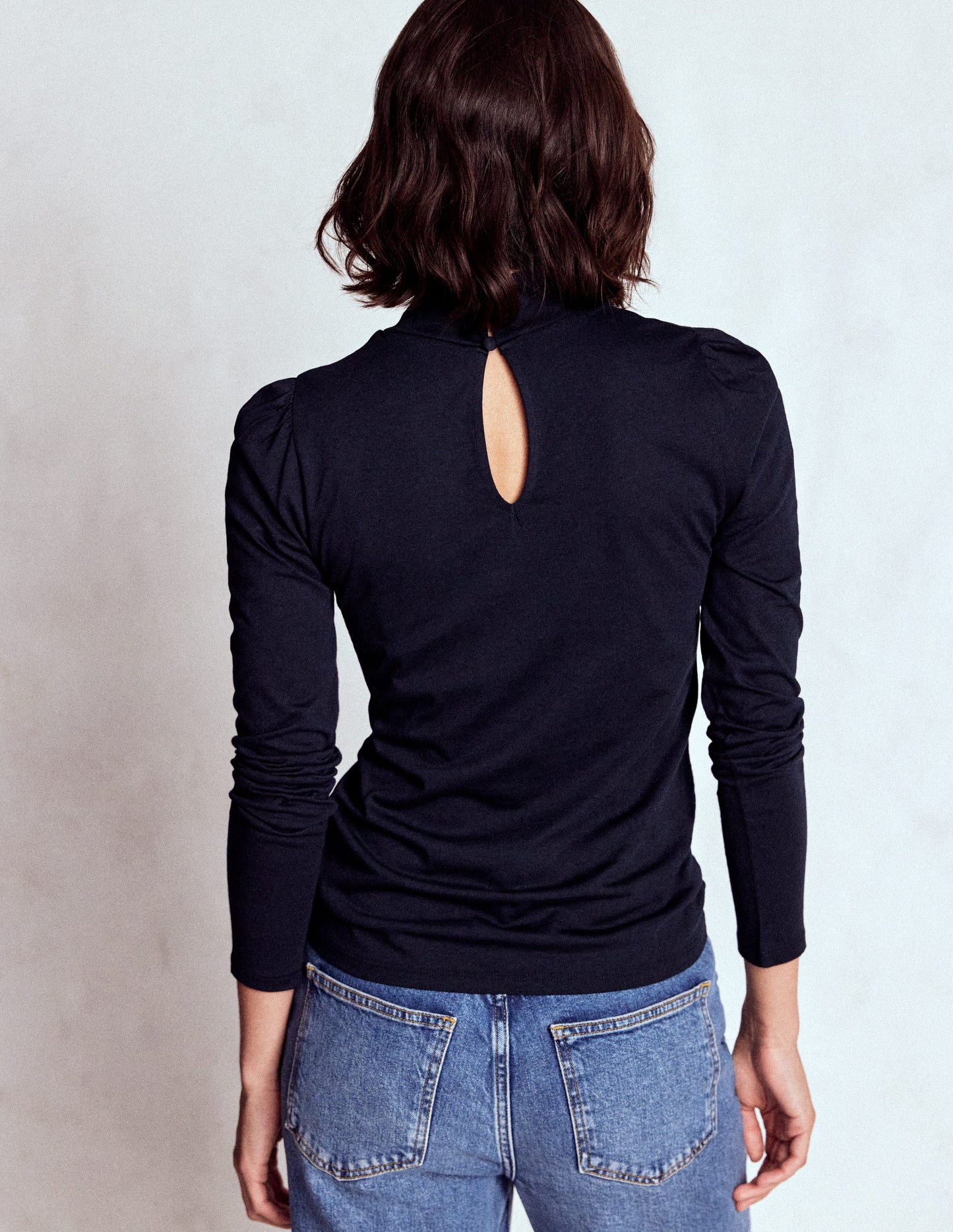 Puff Shoulder Jersey Top-Navy