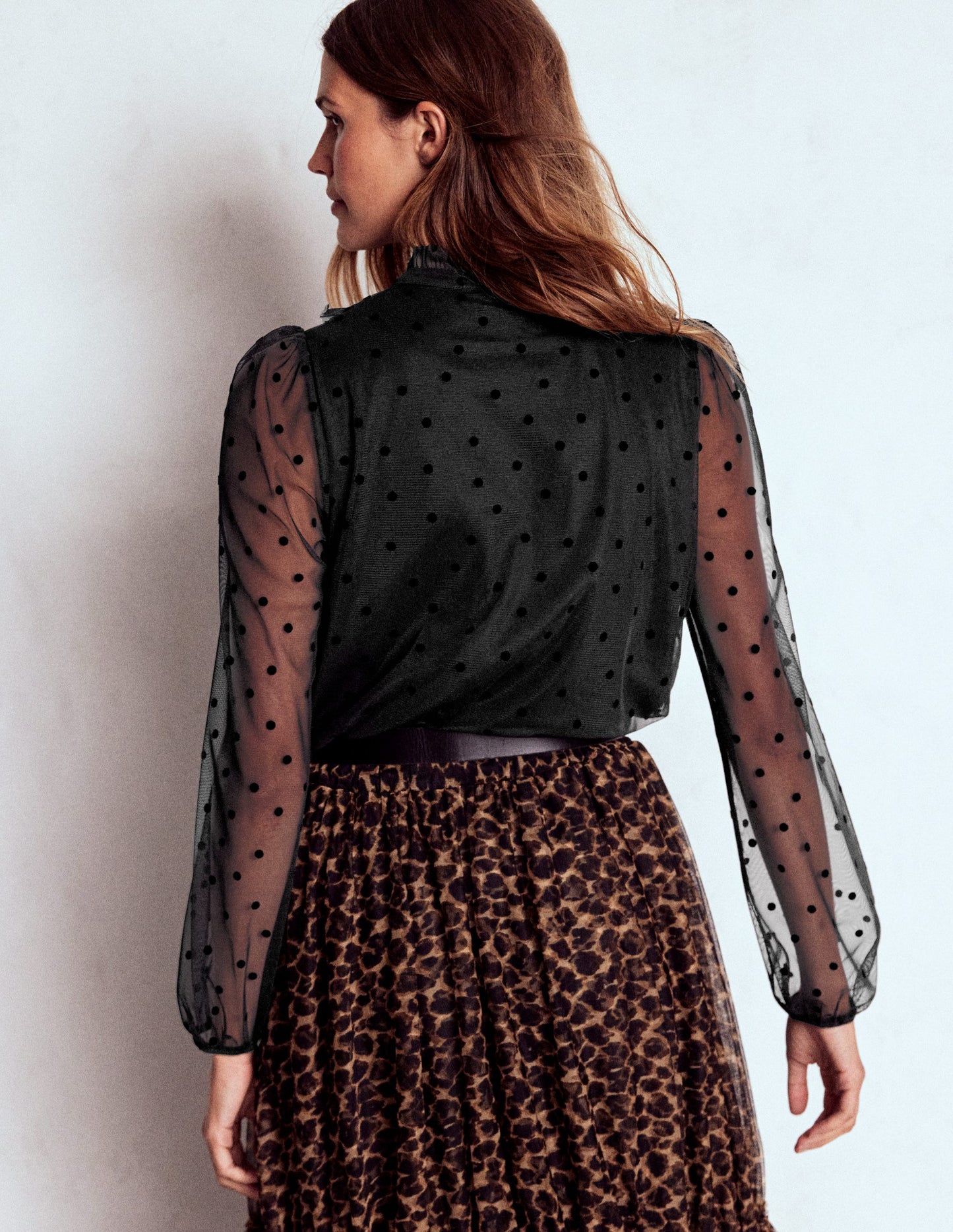 Frilled Tulle Blouse-Black