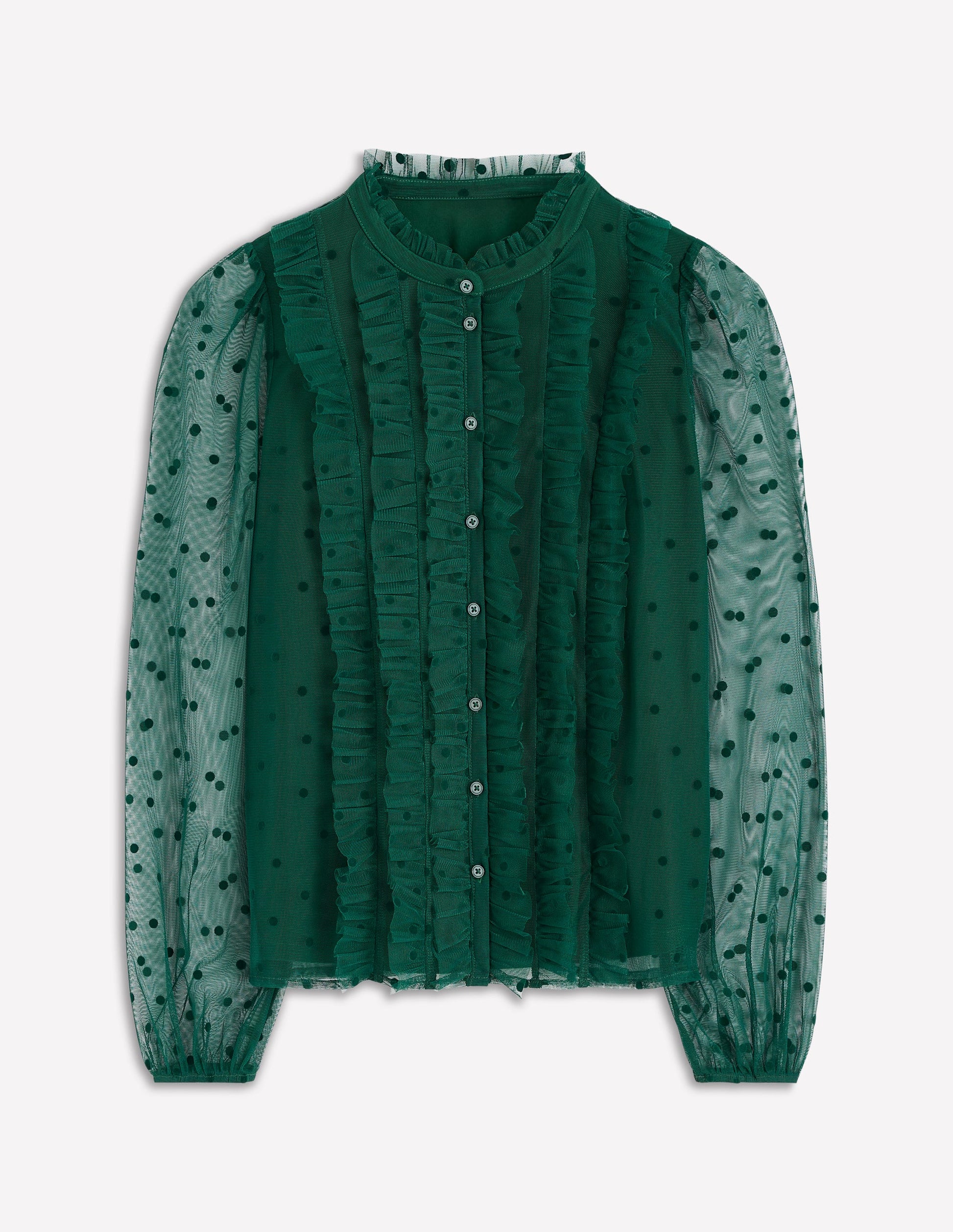 Frilled Tulle Blouse-Emerald Night-5