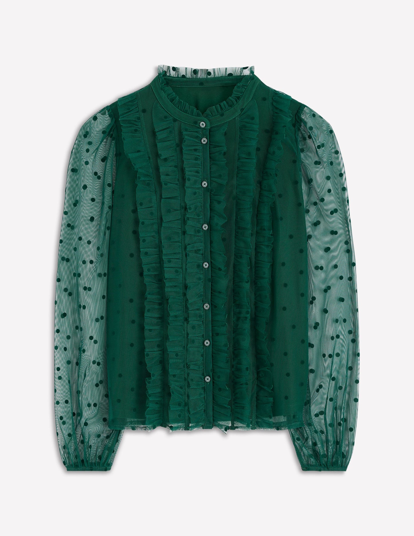 Frilled Tulle Blouse-Emerald Night