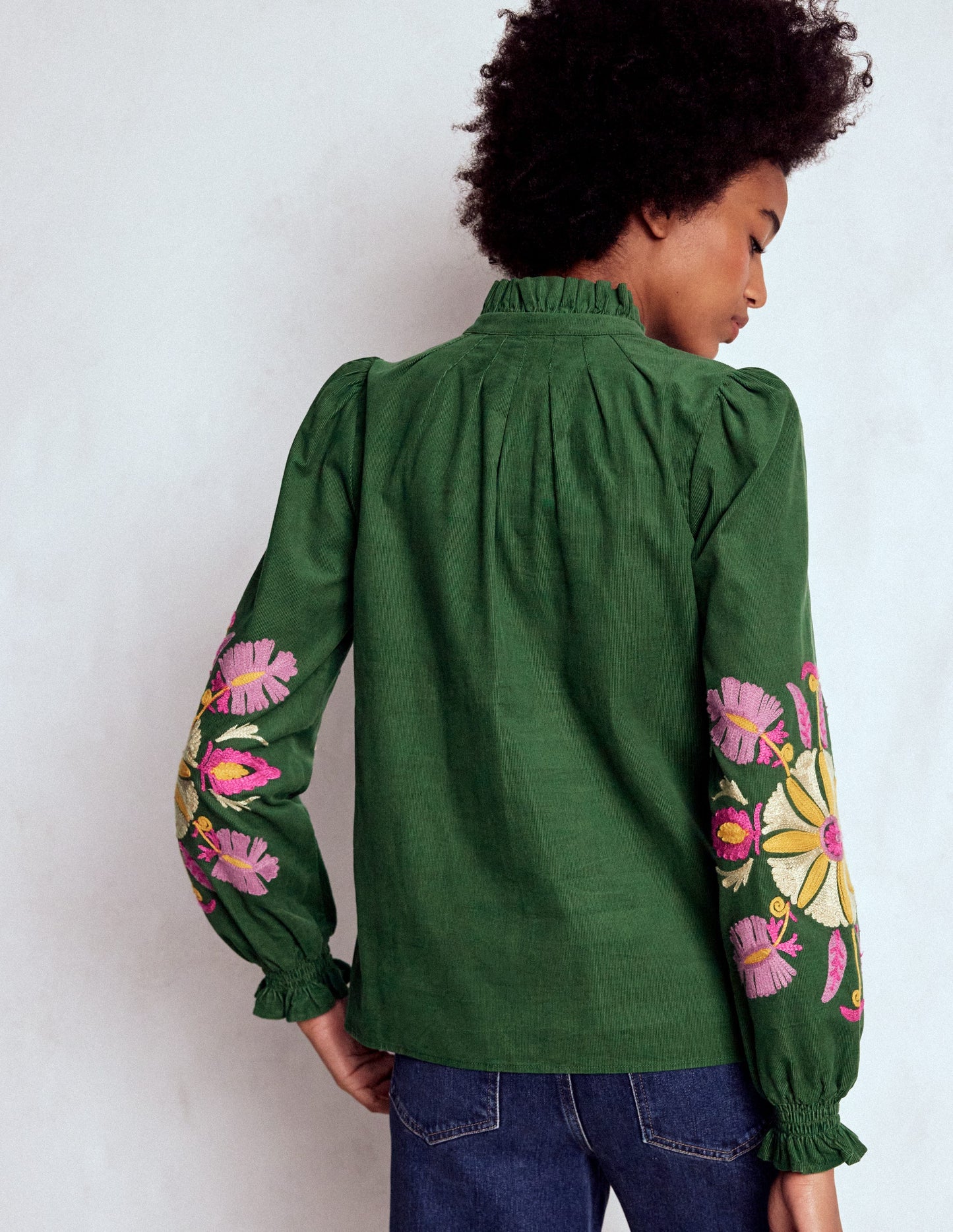 Lorna Cord Top-Hunter Green Embroidered