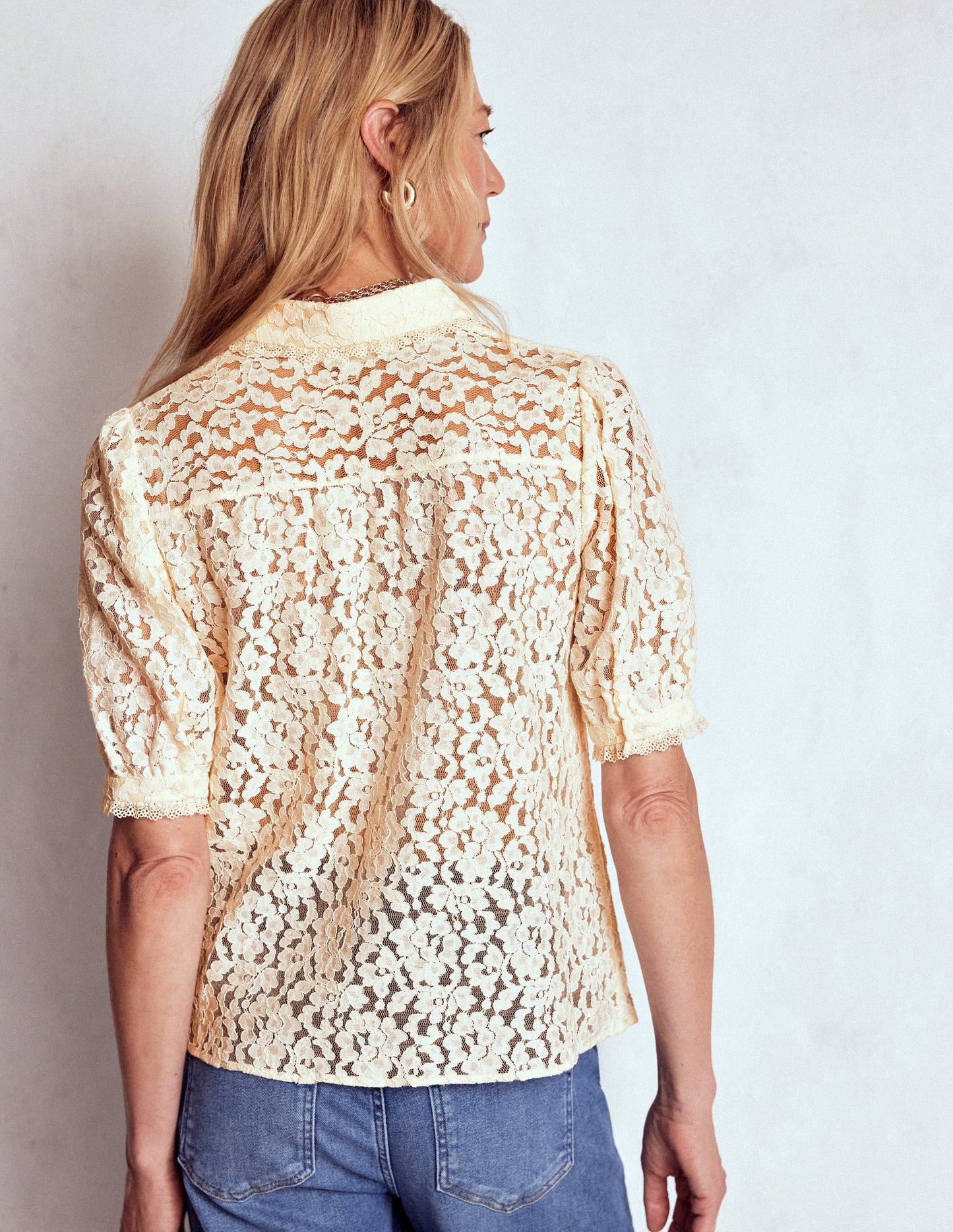 Short Sleeve Lace Blouse-Ivory