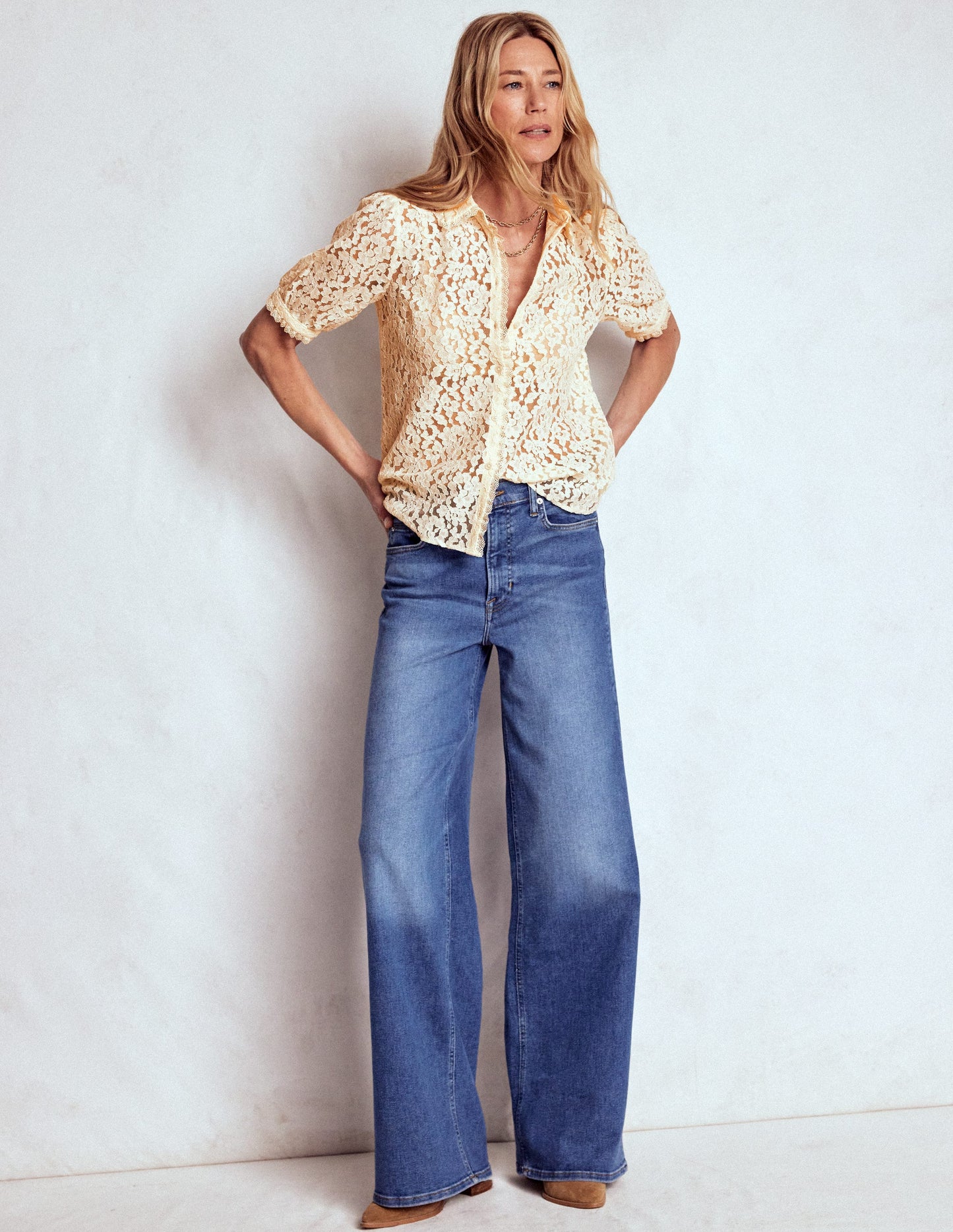 Short Sleeve Lace Blouse-Ivory