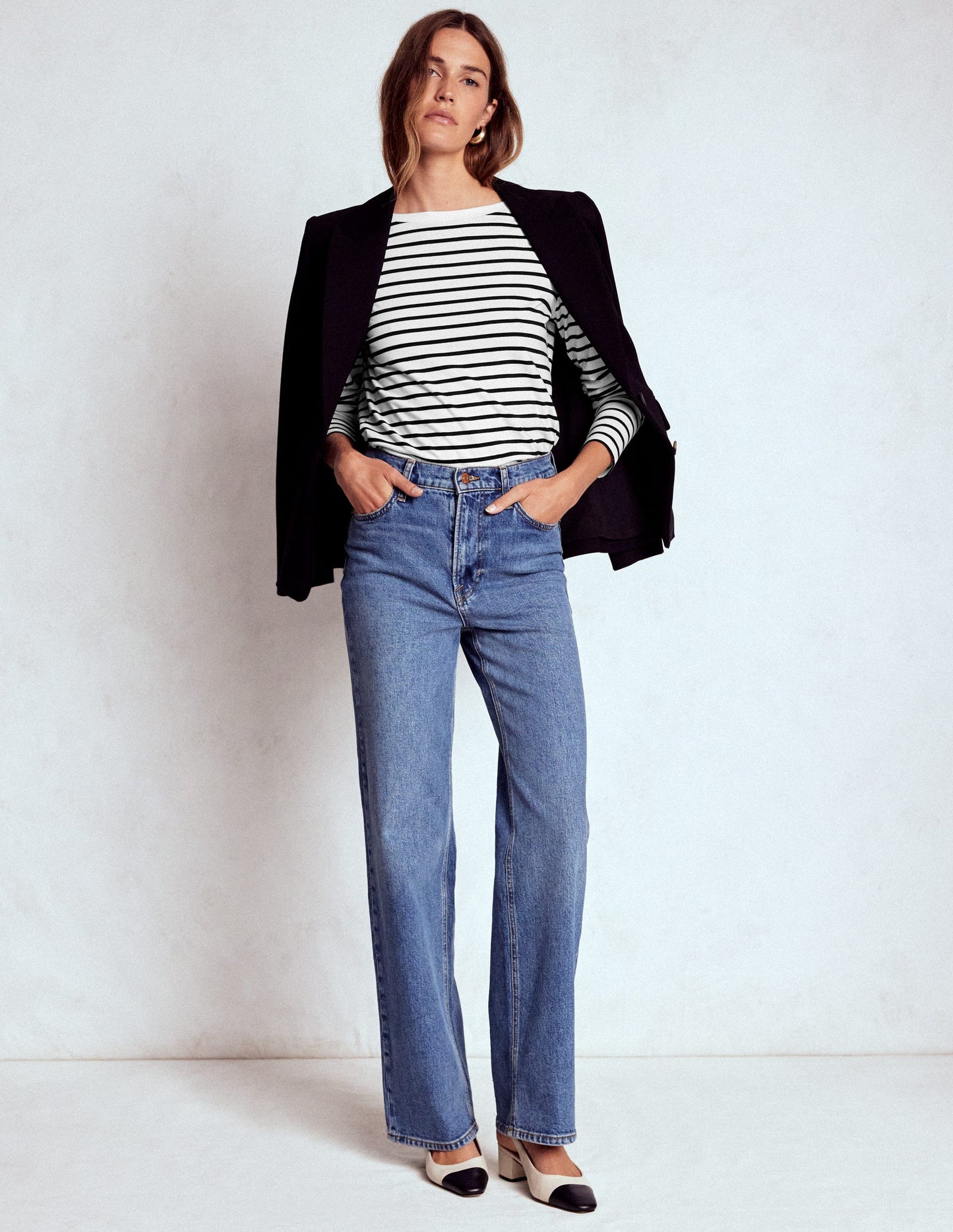 Olivia Long Sleeve Breton-Ivory, Black