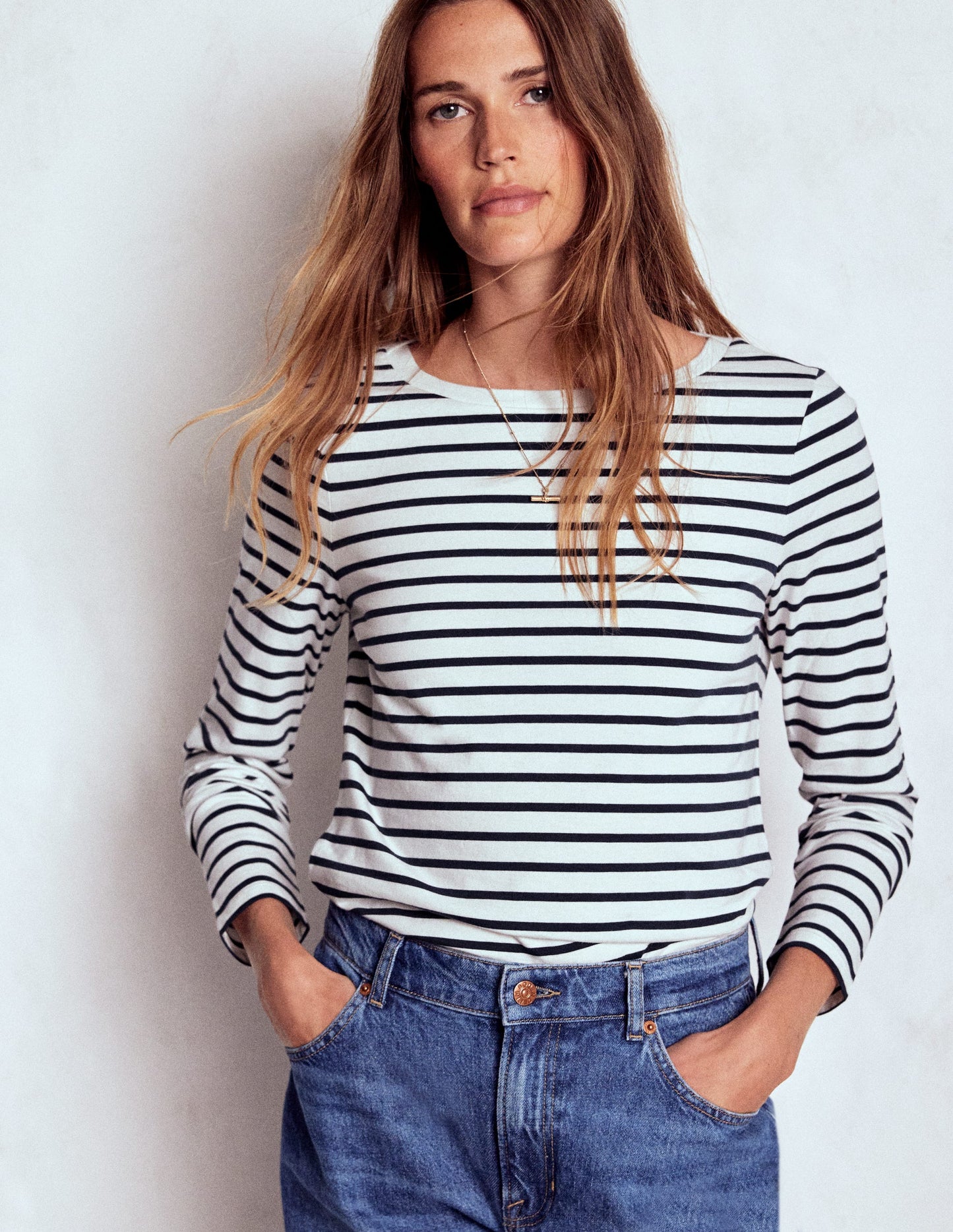Olivia Long Sleeve Breton-Ivory, Navy