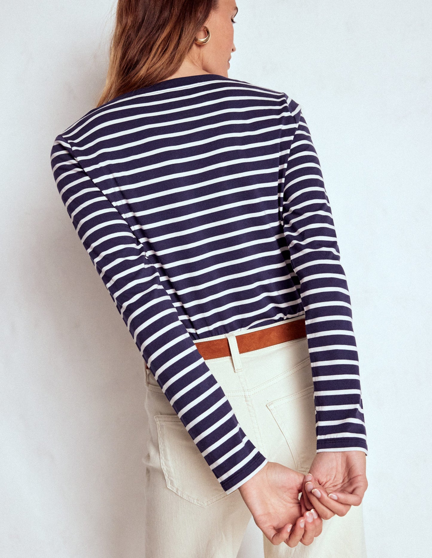 Olivia Long Sleeve Breton-Navy, Ivory