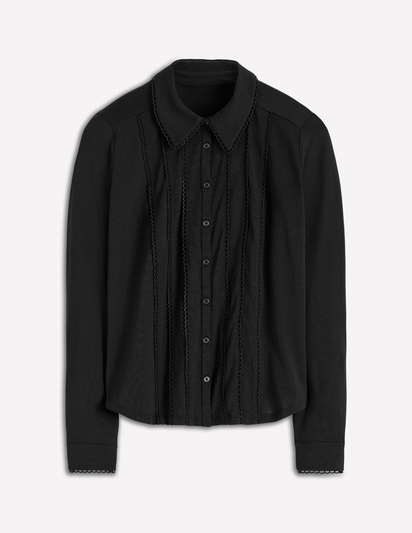 Picot Trim Jersey Shirt-Black