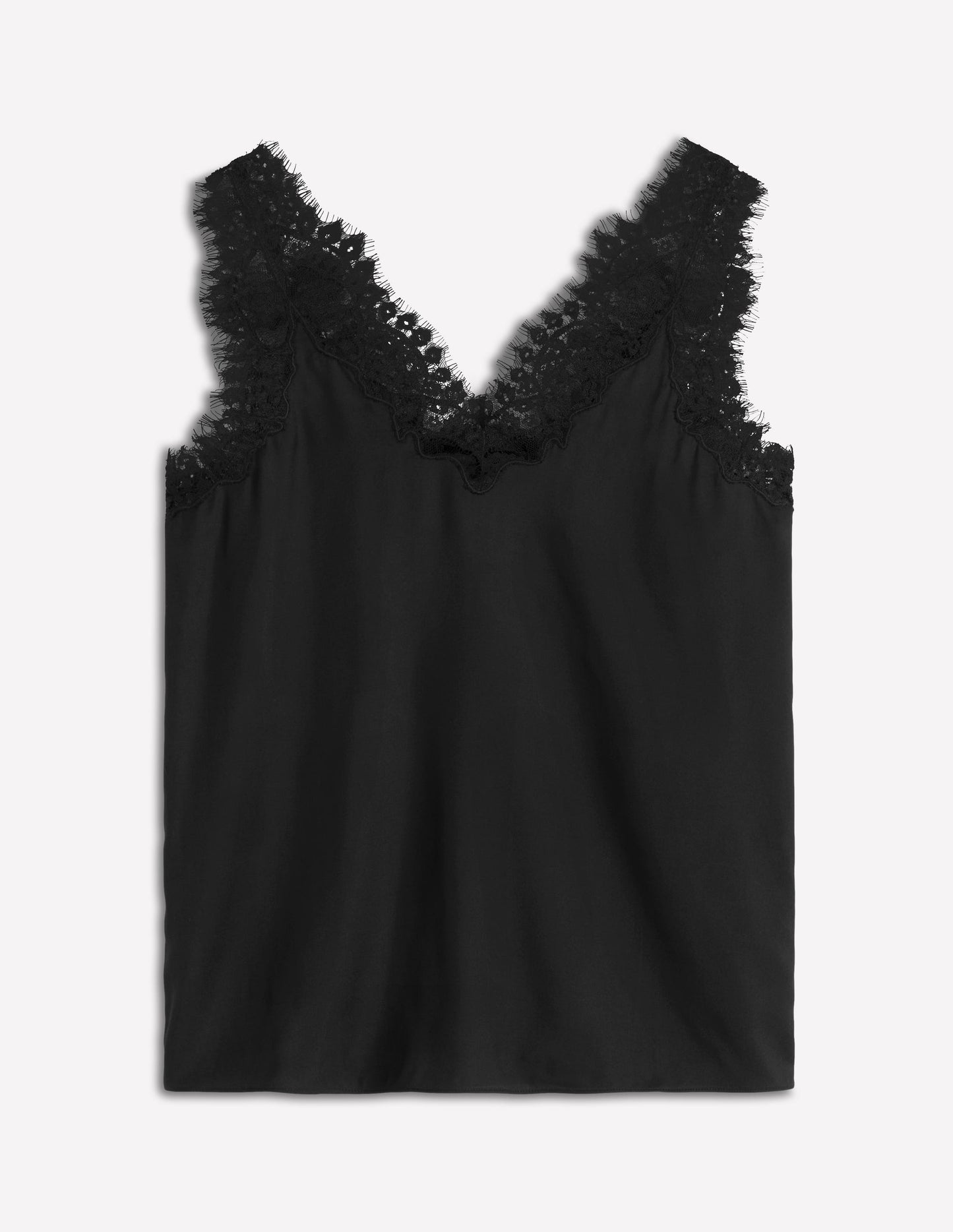 Silk-blend Lace Trim Cami Top-Black