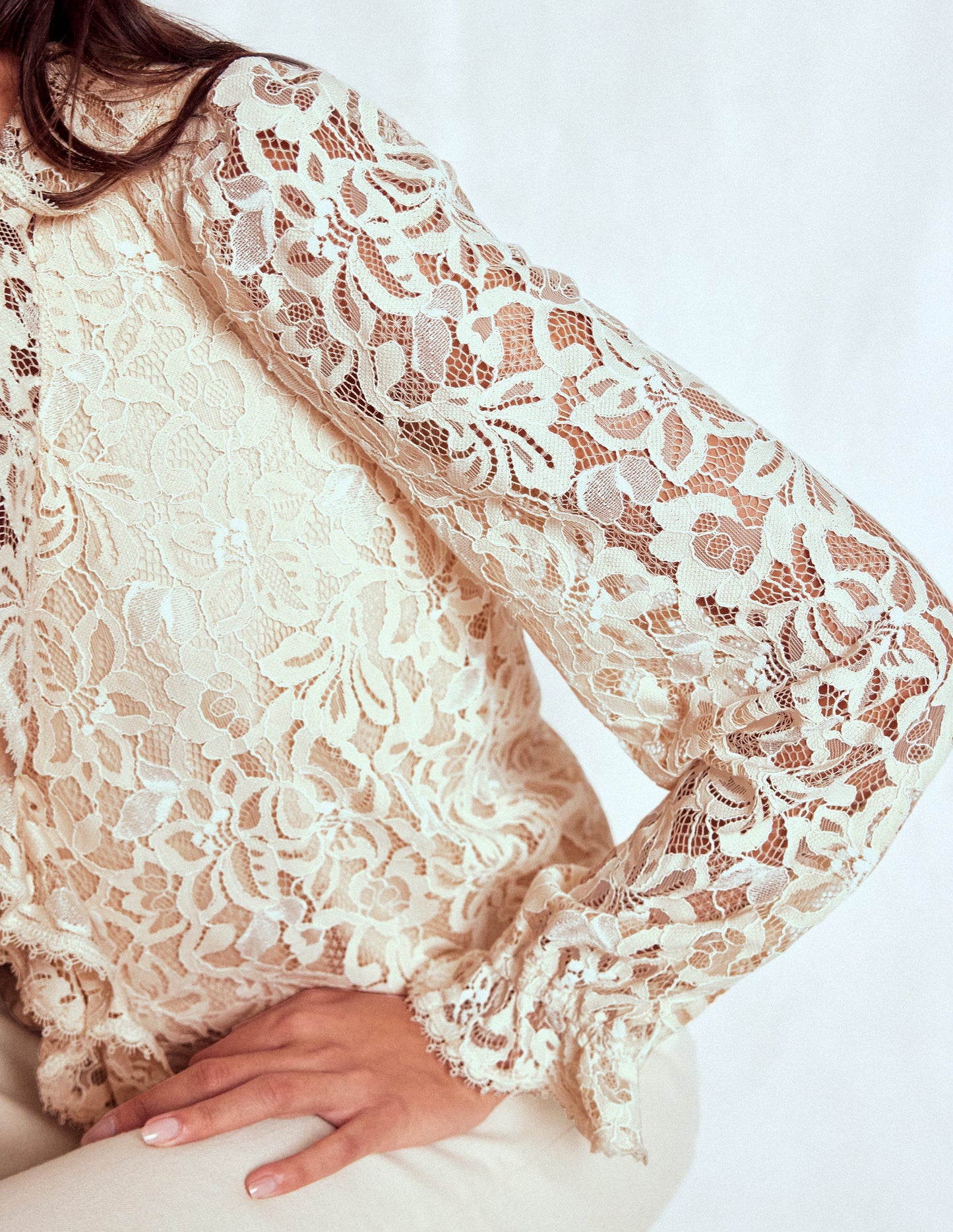 Ruffle Detail Lace Blouse-Ivory