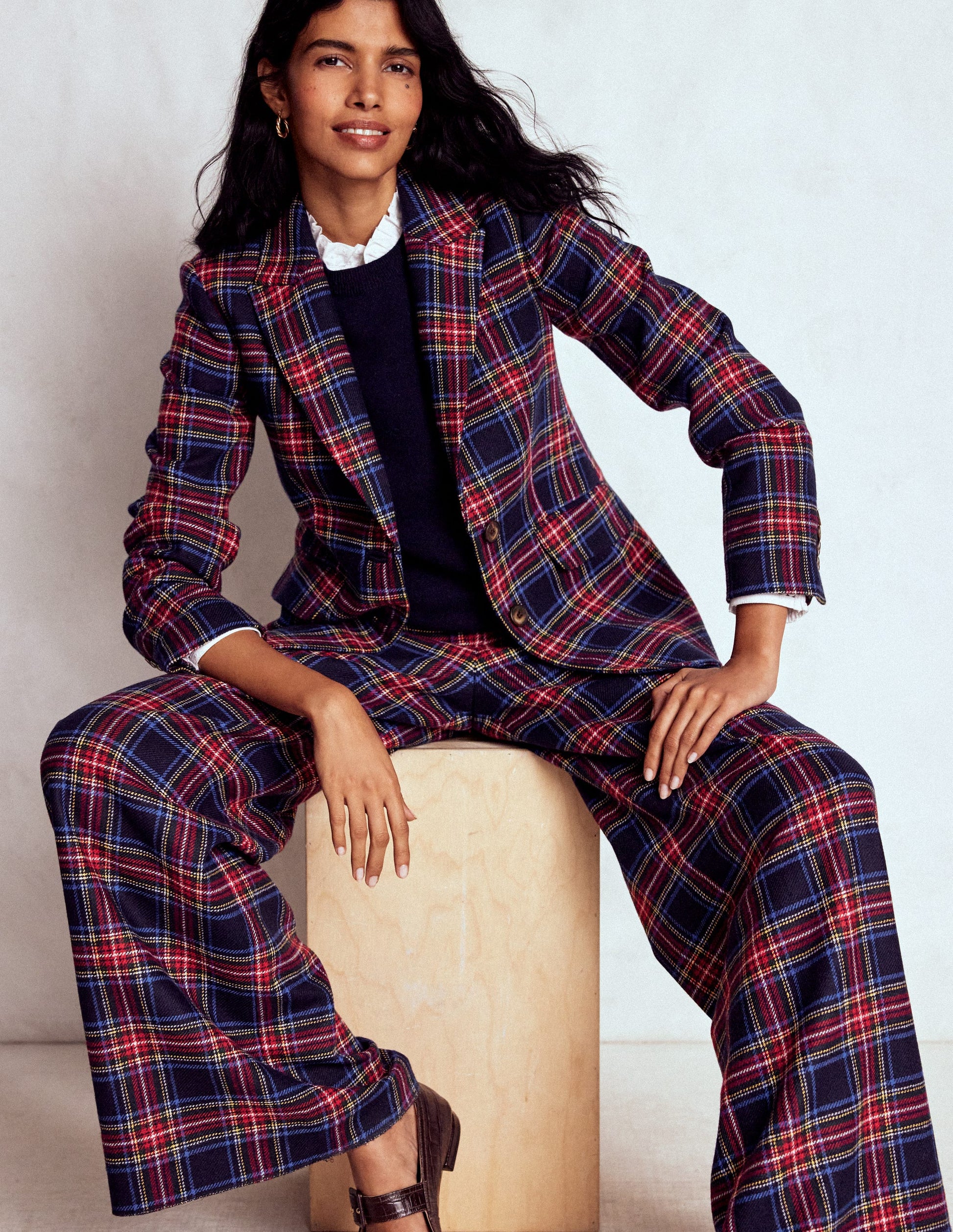 Stamford Wool-Blend Blazer-Navy, Green and Red Check-1