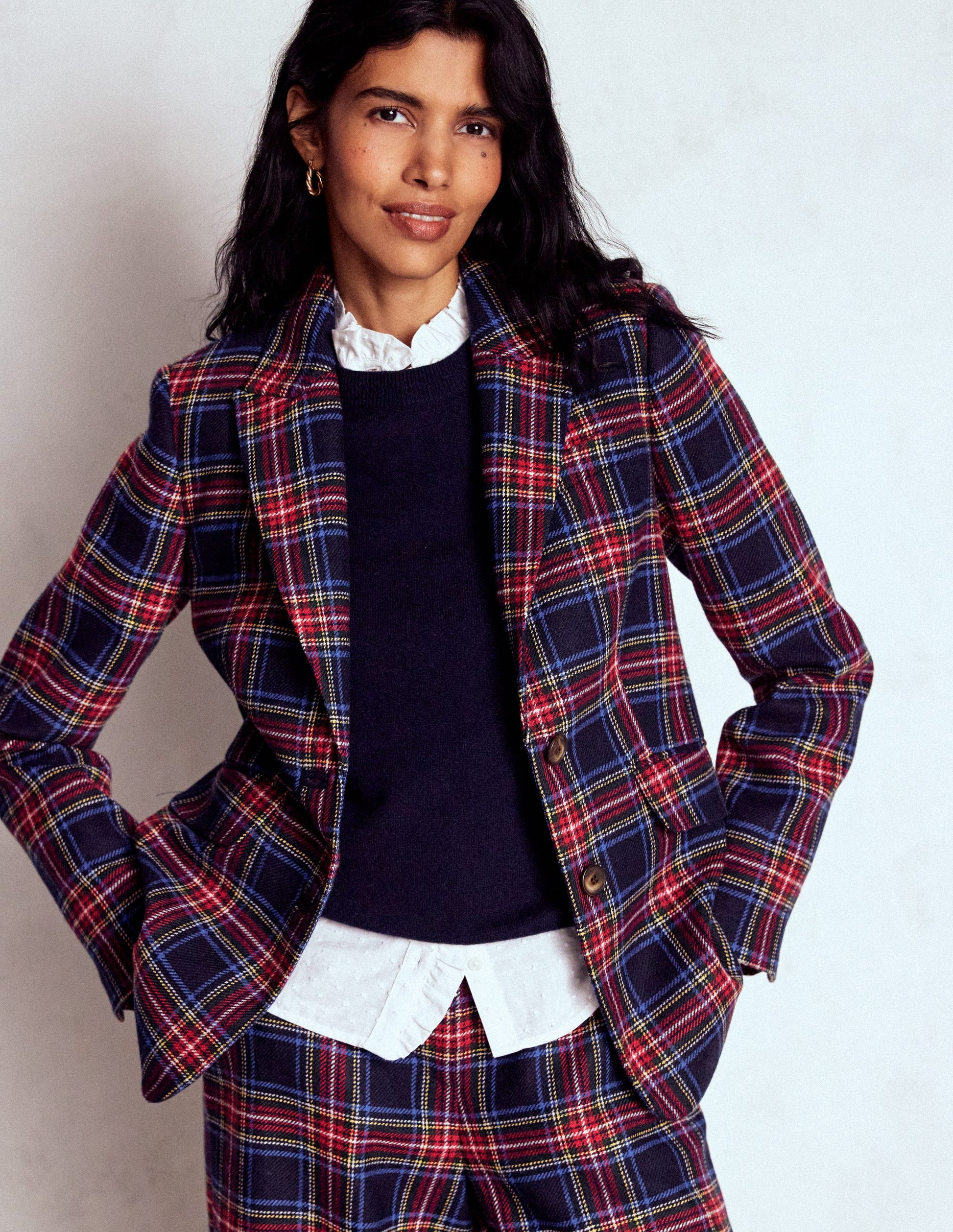 Stamford Wool-Blend Blazer-Navy, Green and Red Check-4